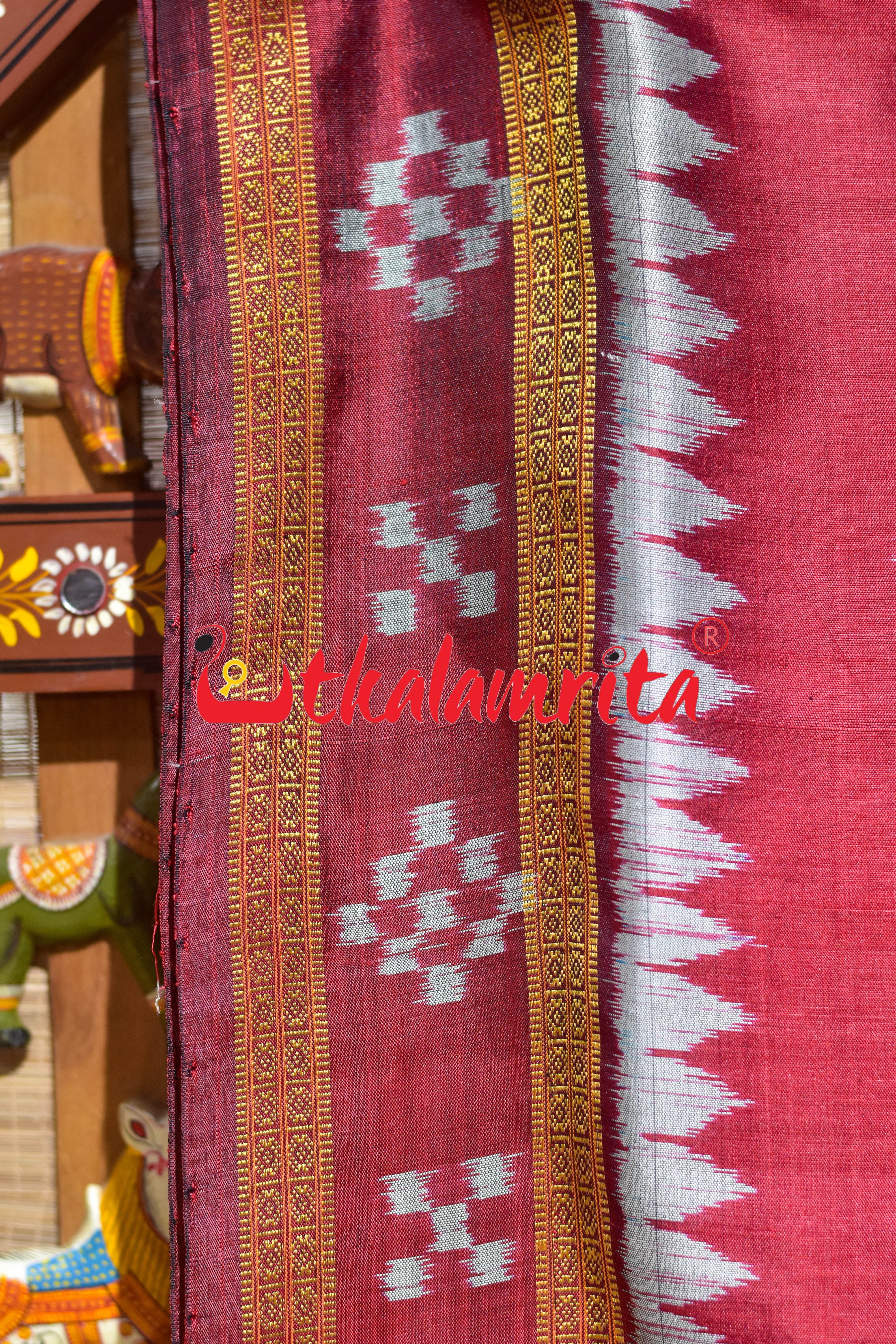 Red Sankha Padma Pasapali Border Khandua Silk Saree
