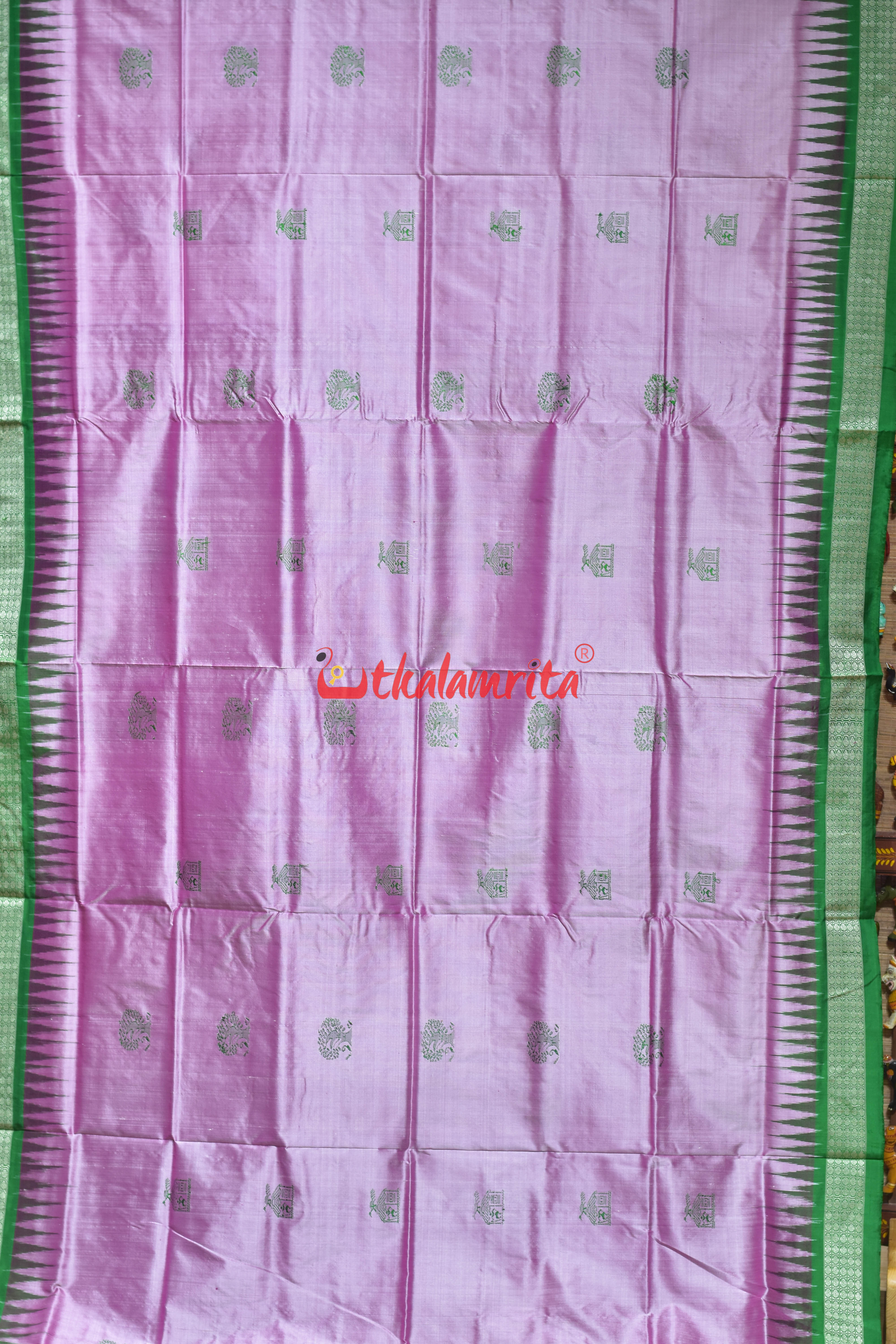 Pink House &Tree Bomkai Silk Saree