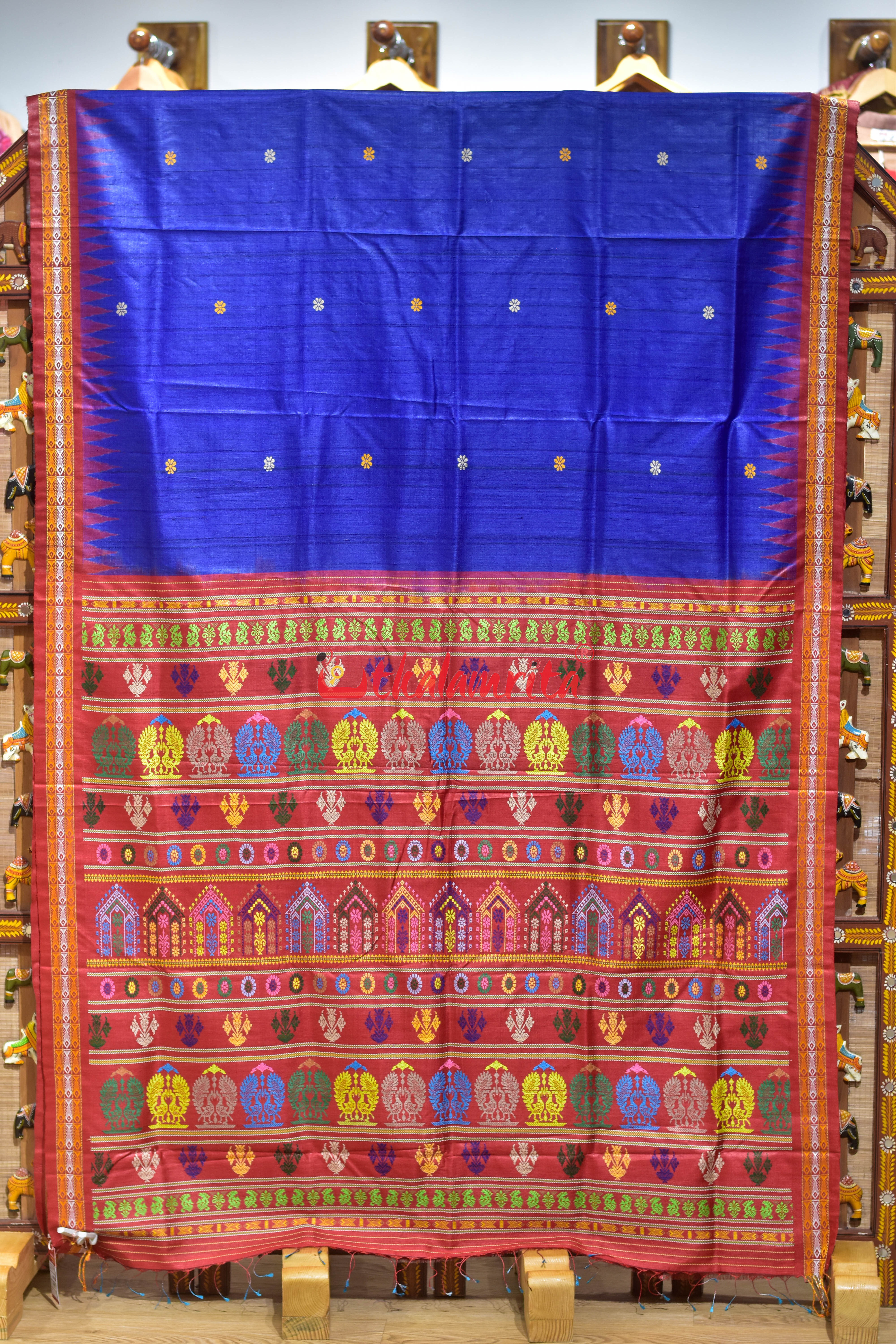 Blue Fish Border Dolabedi Gopalpur Tussar Silk Saree