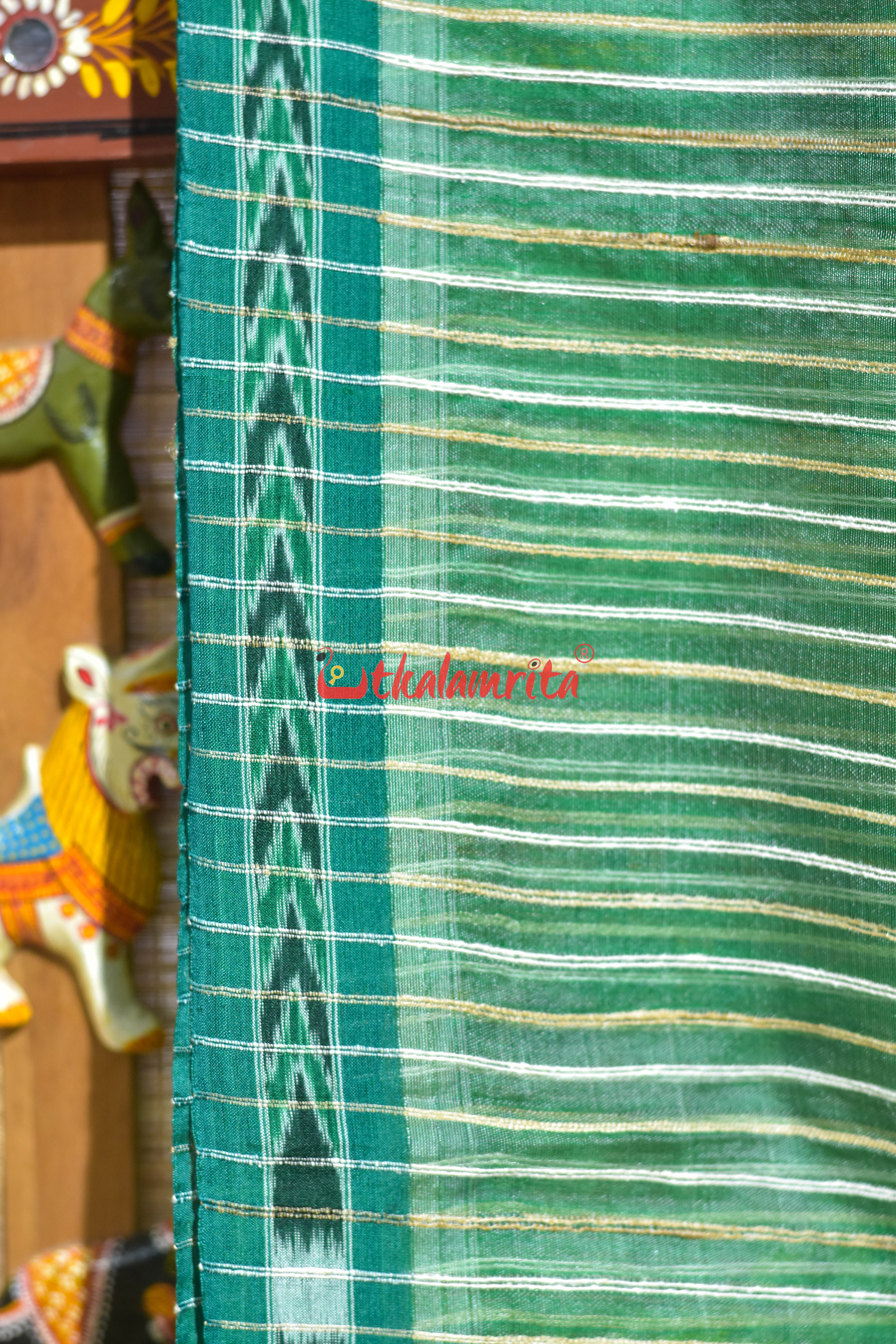 Green Eri Mulberry Animal Anchal Khandua Silk Saree