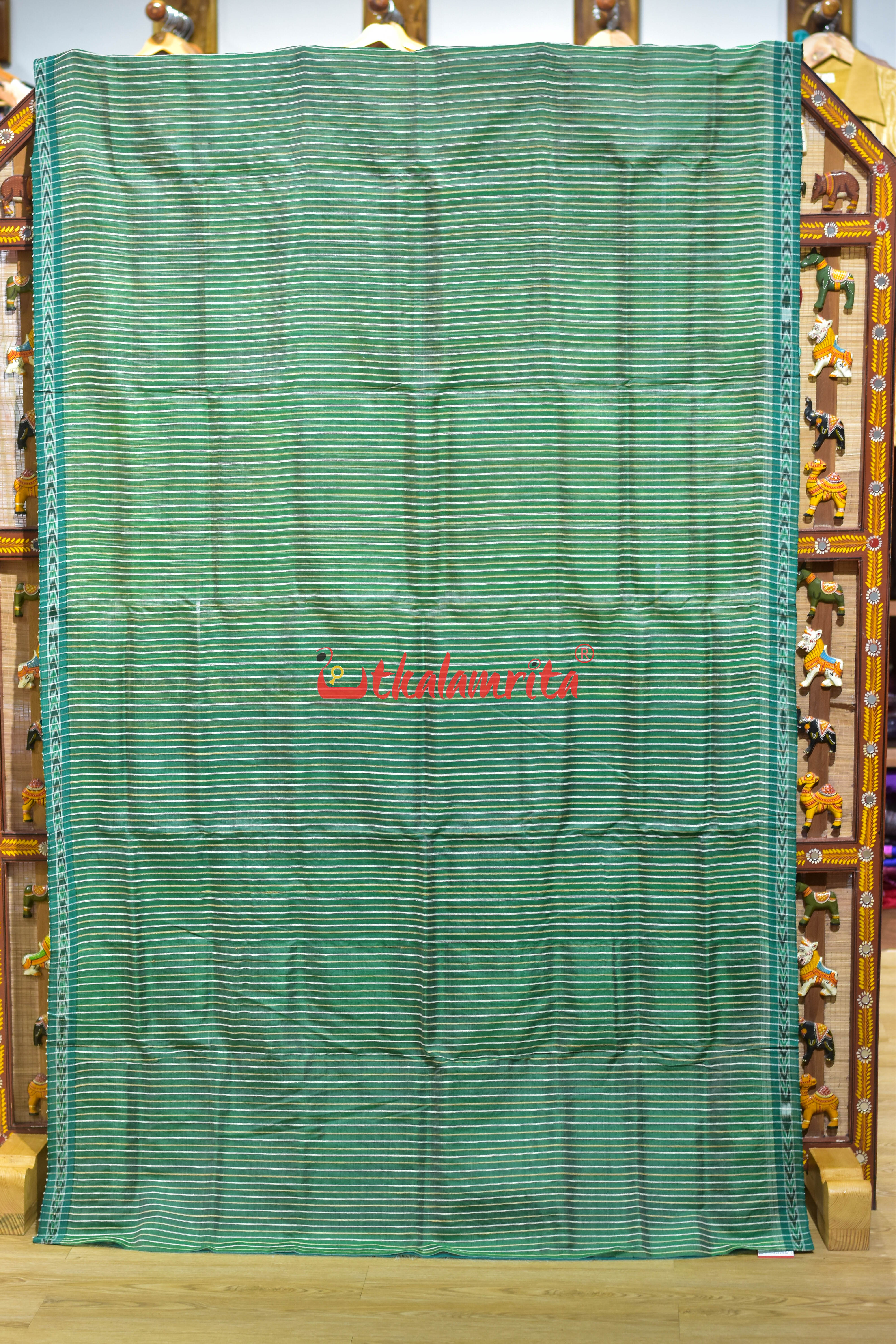 Green Eri Mulberry Animal Anchal Khandua Silk Saree