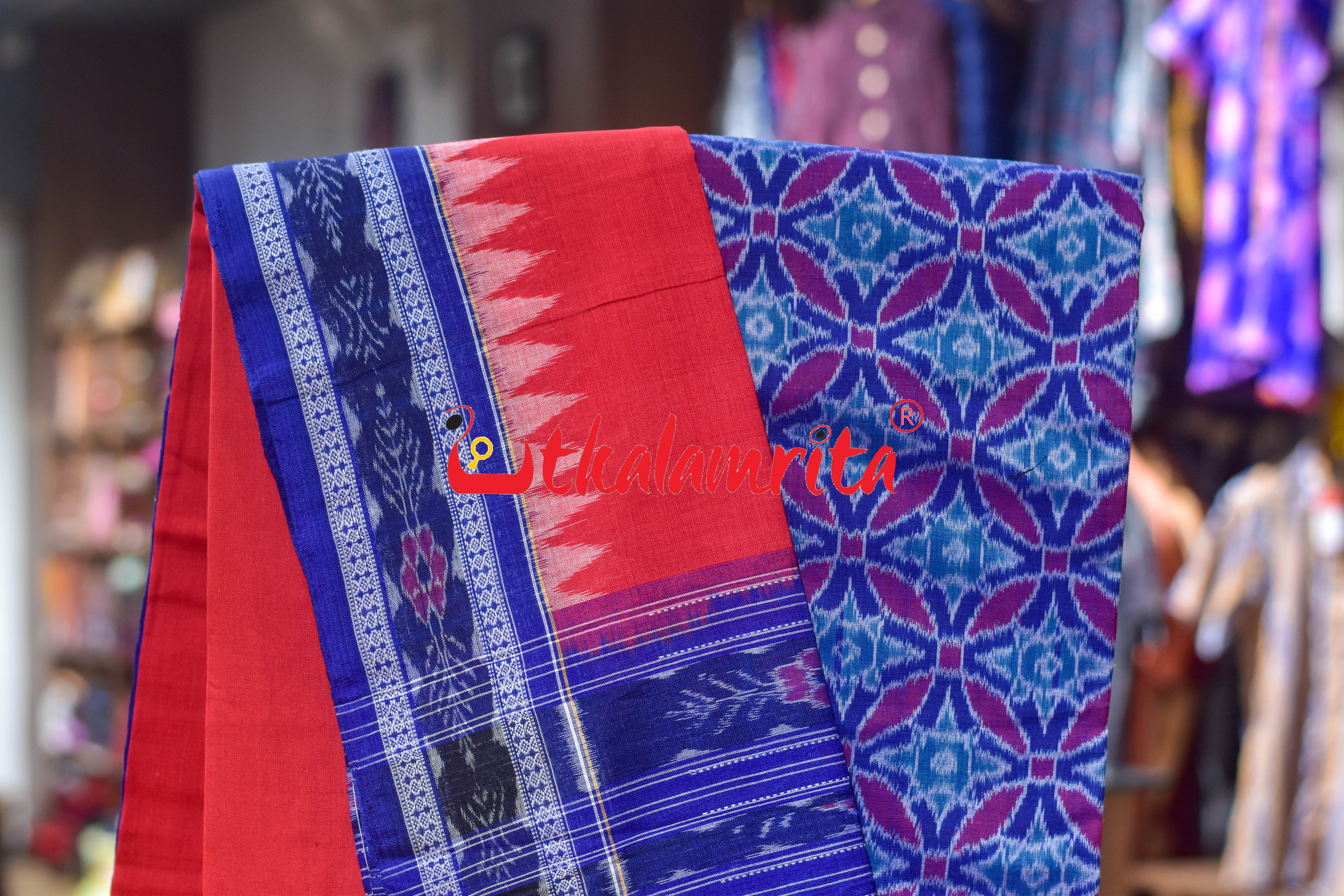 Blue Red Star Flower Cotton Dress Set