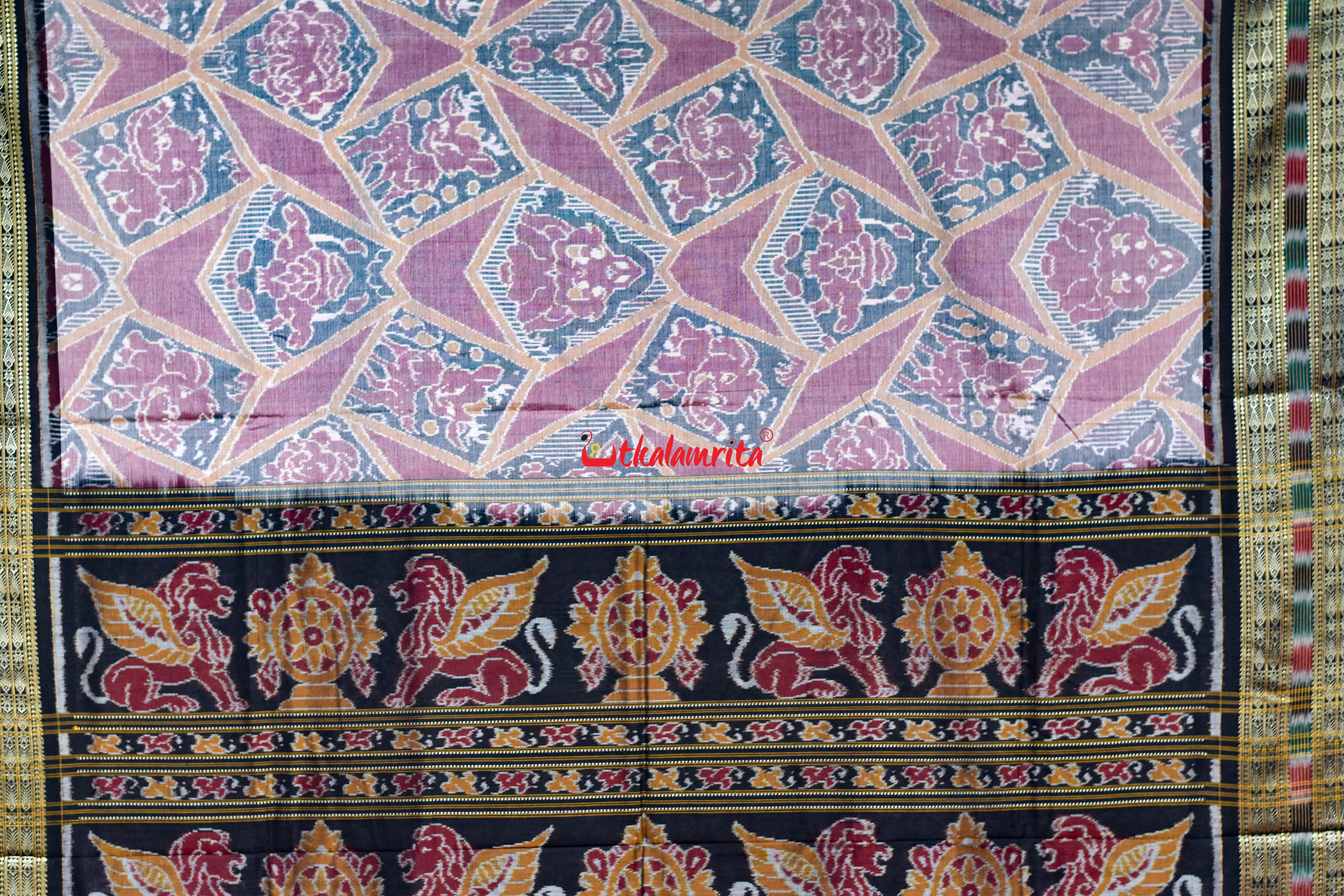Pink Black baby Elephant Sambalpuri Cotton Saree