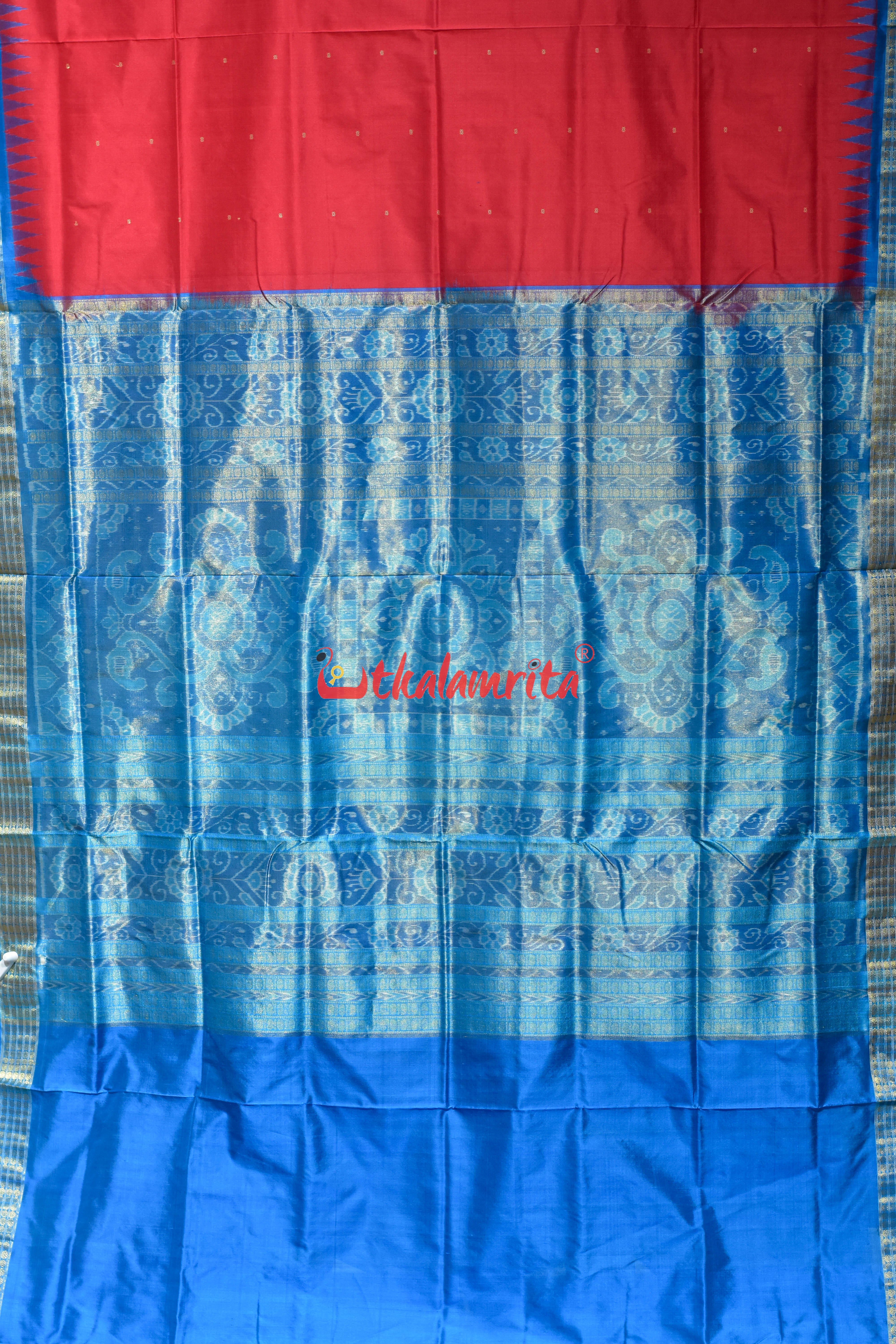Red Blue Half Tissue Sambalpuri Silk Saree