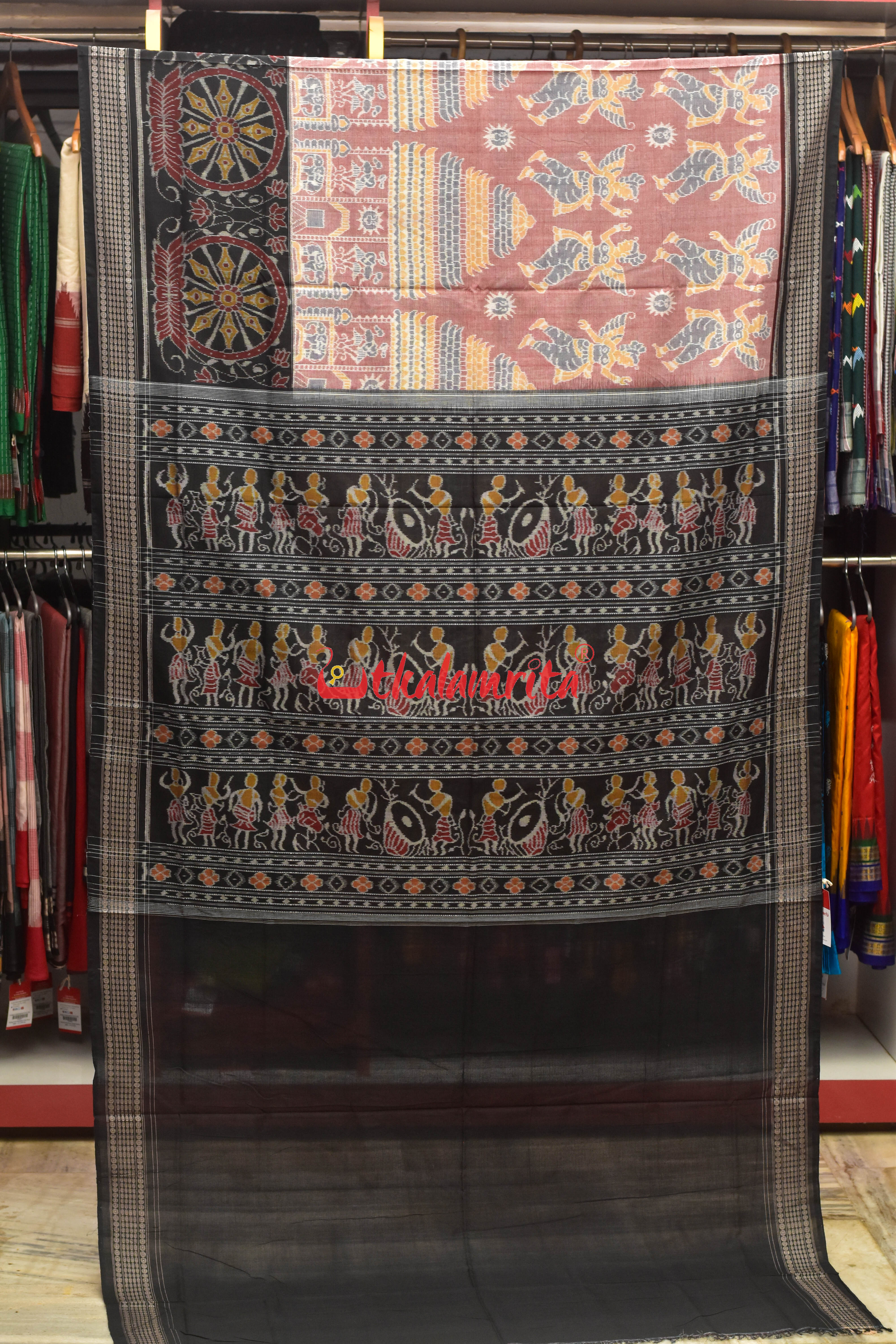 Konark Temple Over Pink Sambalpuri Cotton Saree