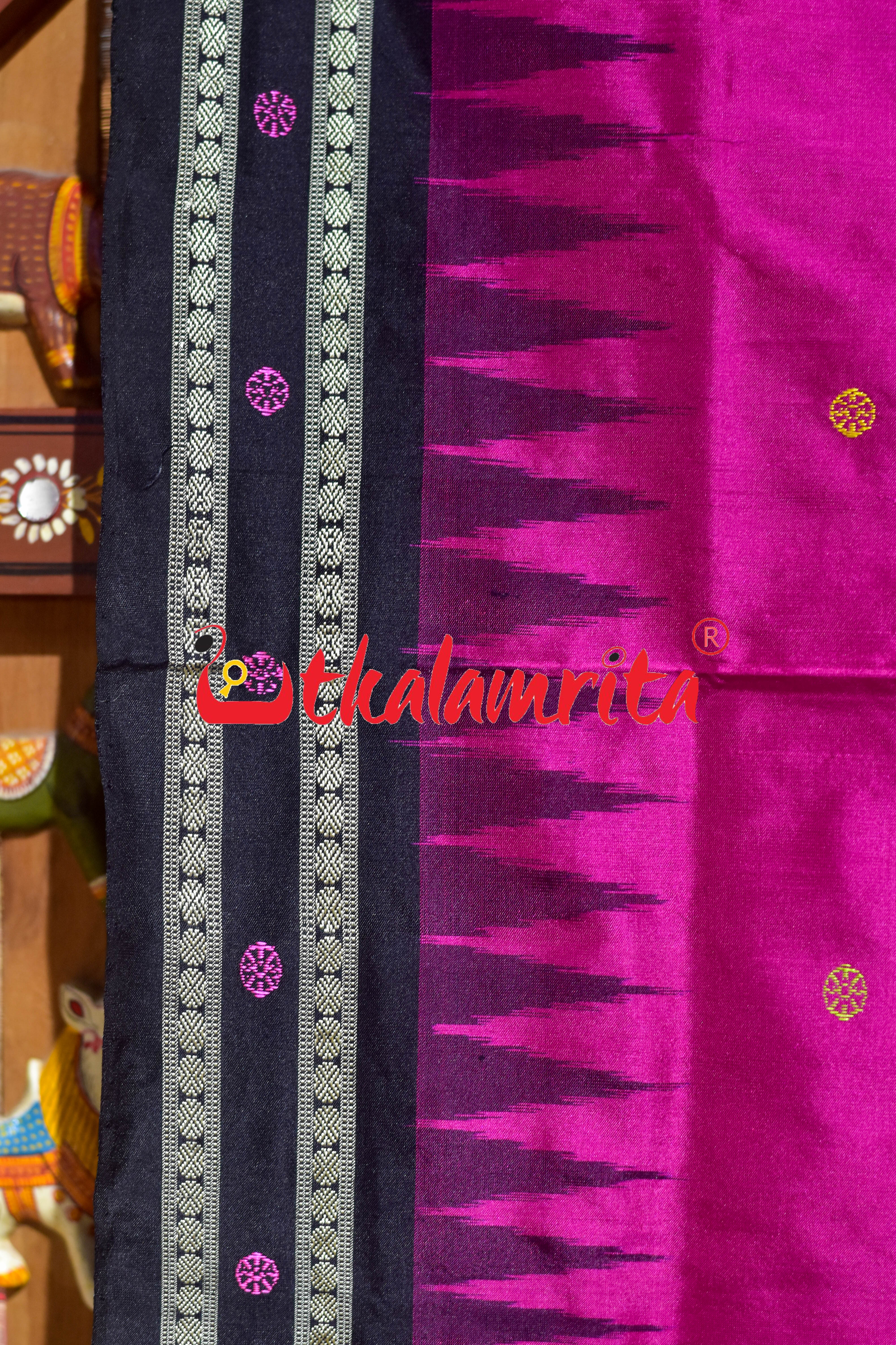 Rani Pink Black Nandighosha Bomkai Silk Saree