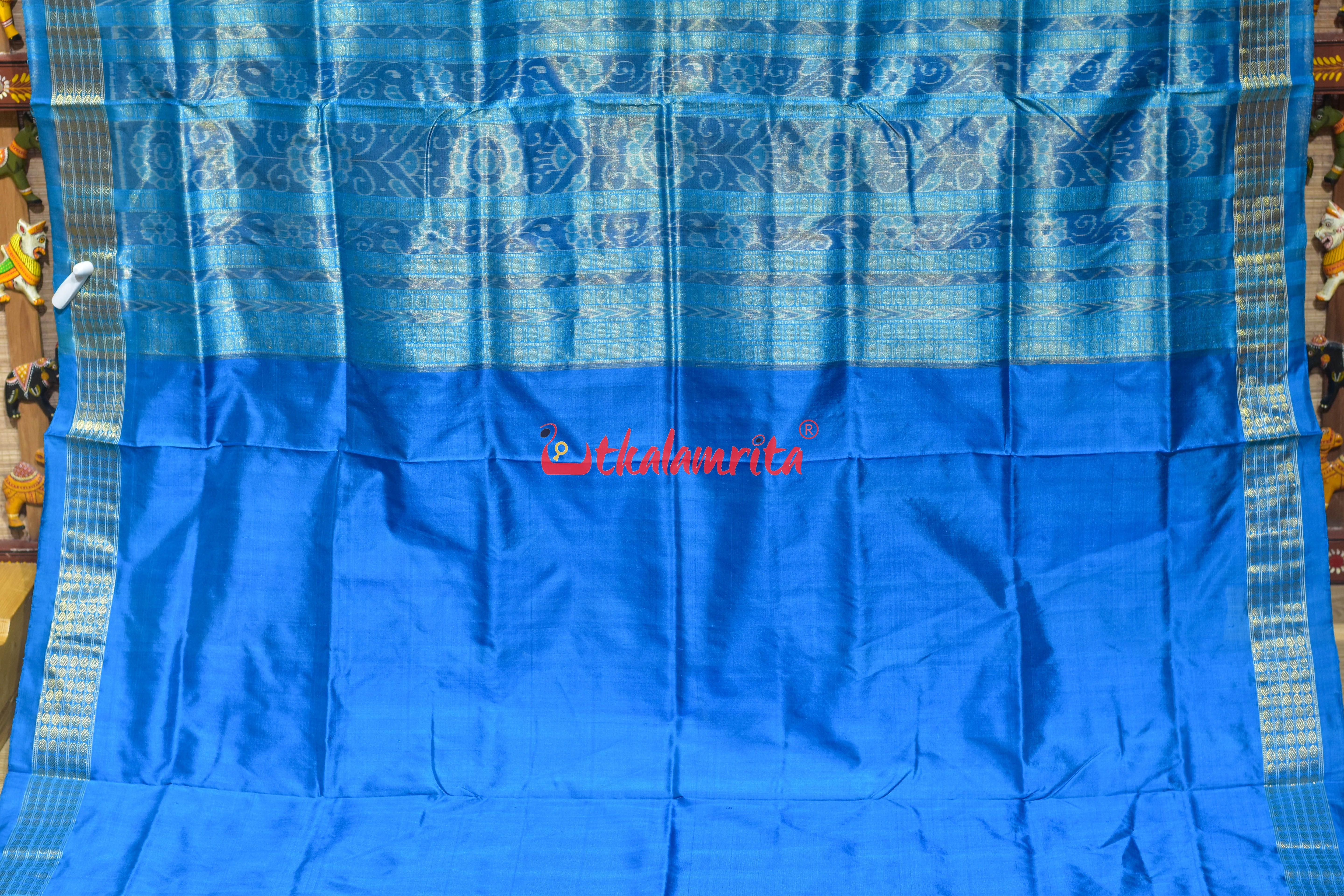 Red Blue Half Tissue Sambalpuri Silk Saree
