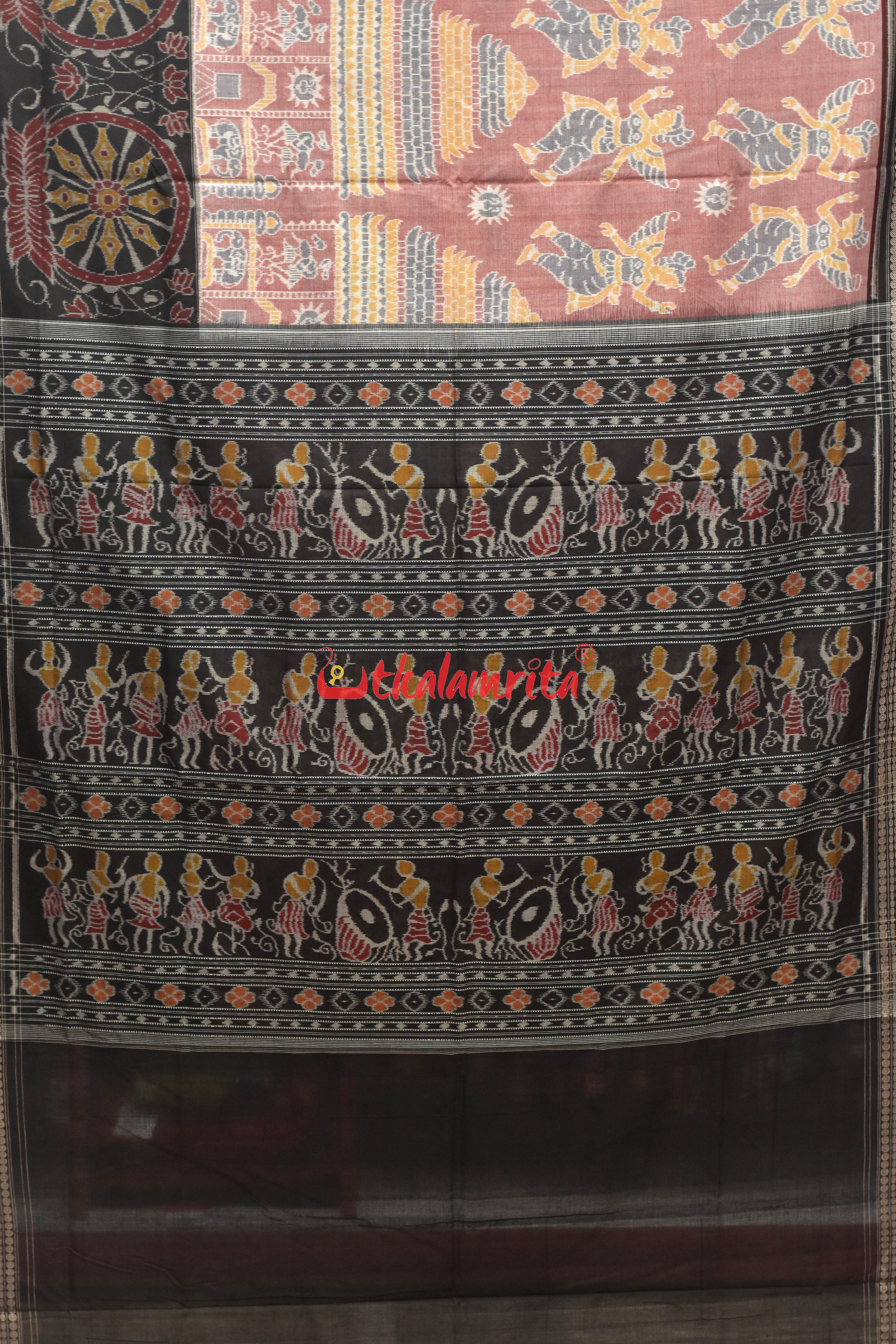 Konark Temple Over Pink Sambalpuri Cotton Saree
