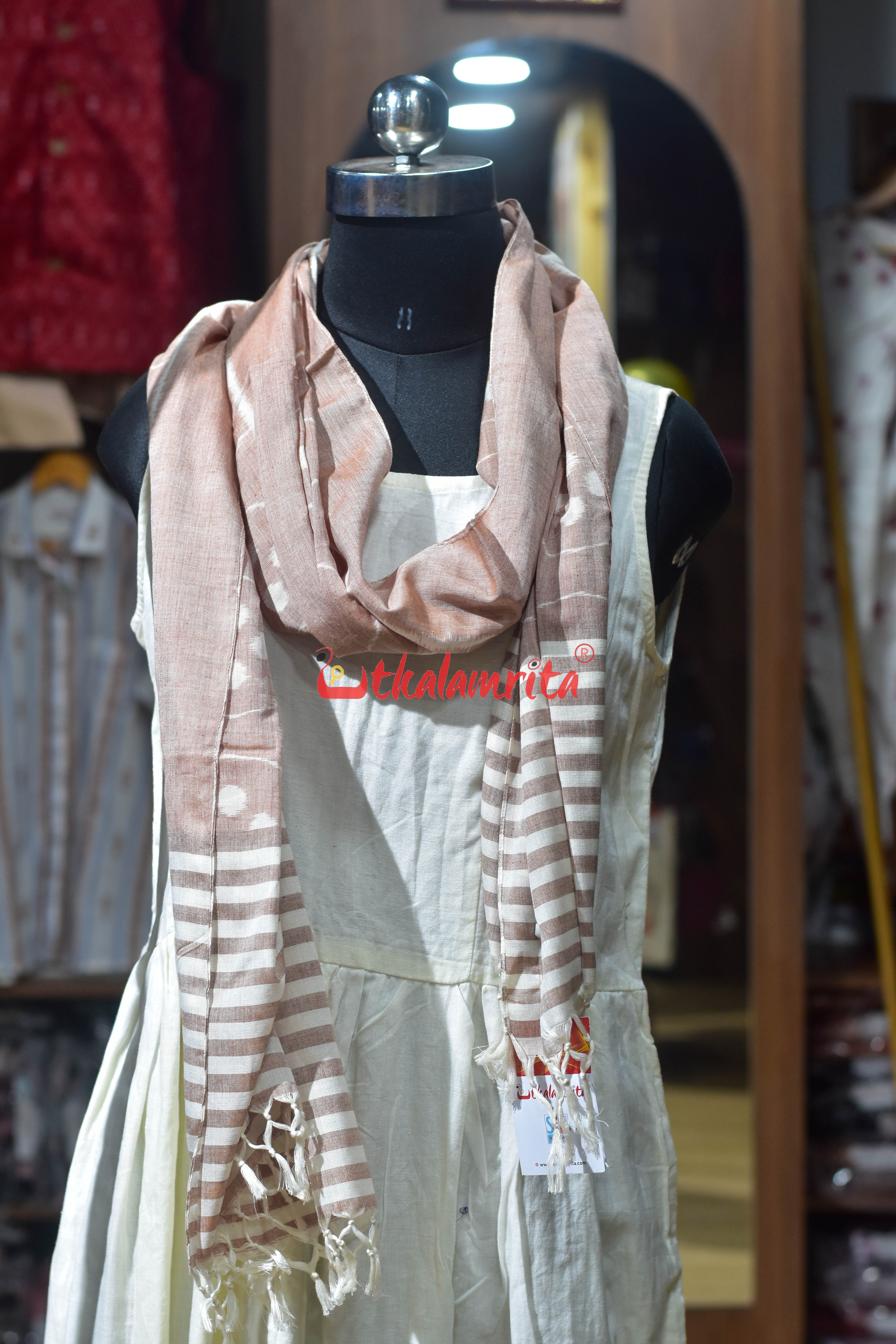 Peach Dotty Waves Khandua Cotton Stole