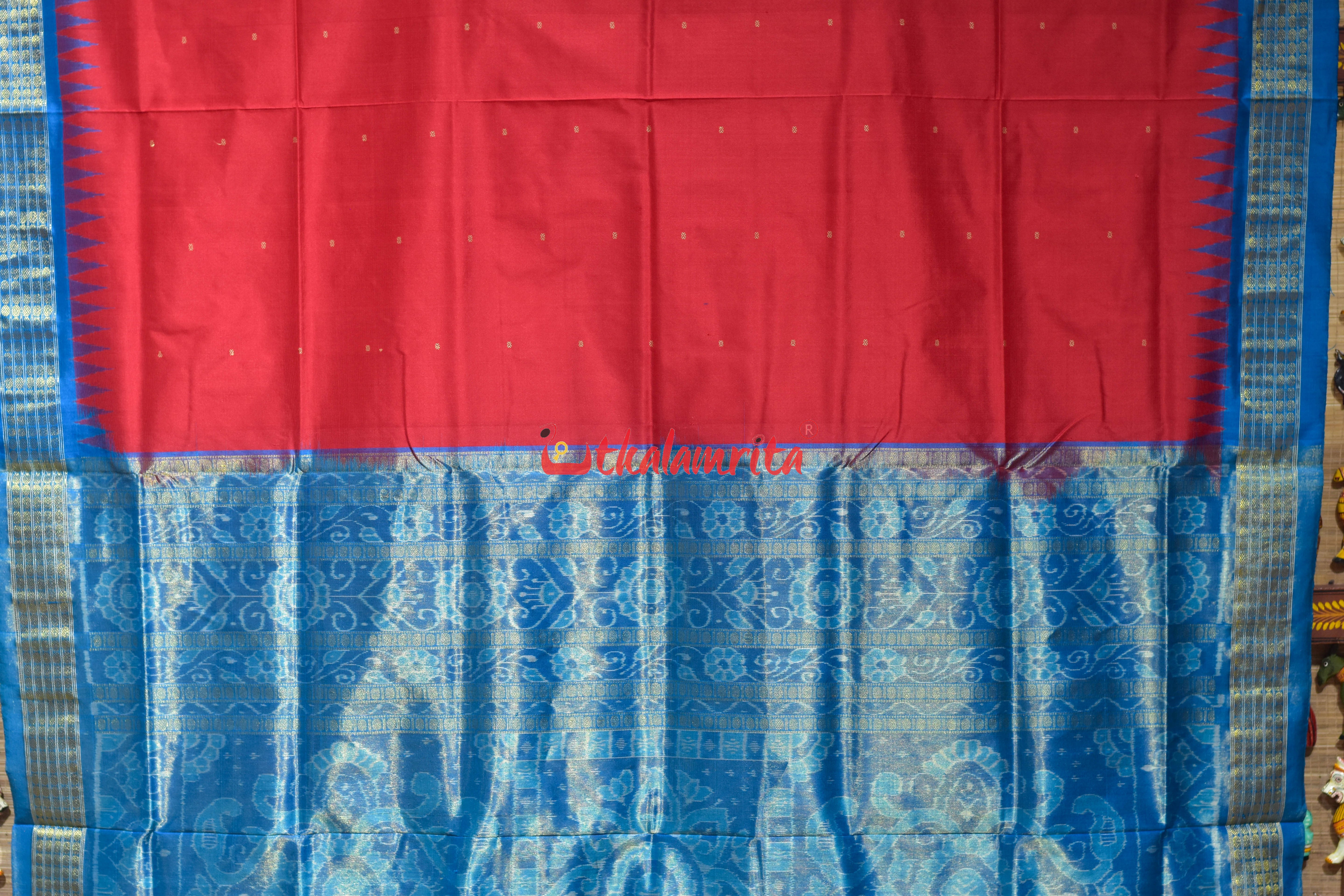 Red Blue Half Tissue Sambalpuri Silk Saree