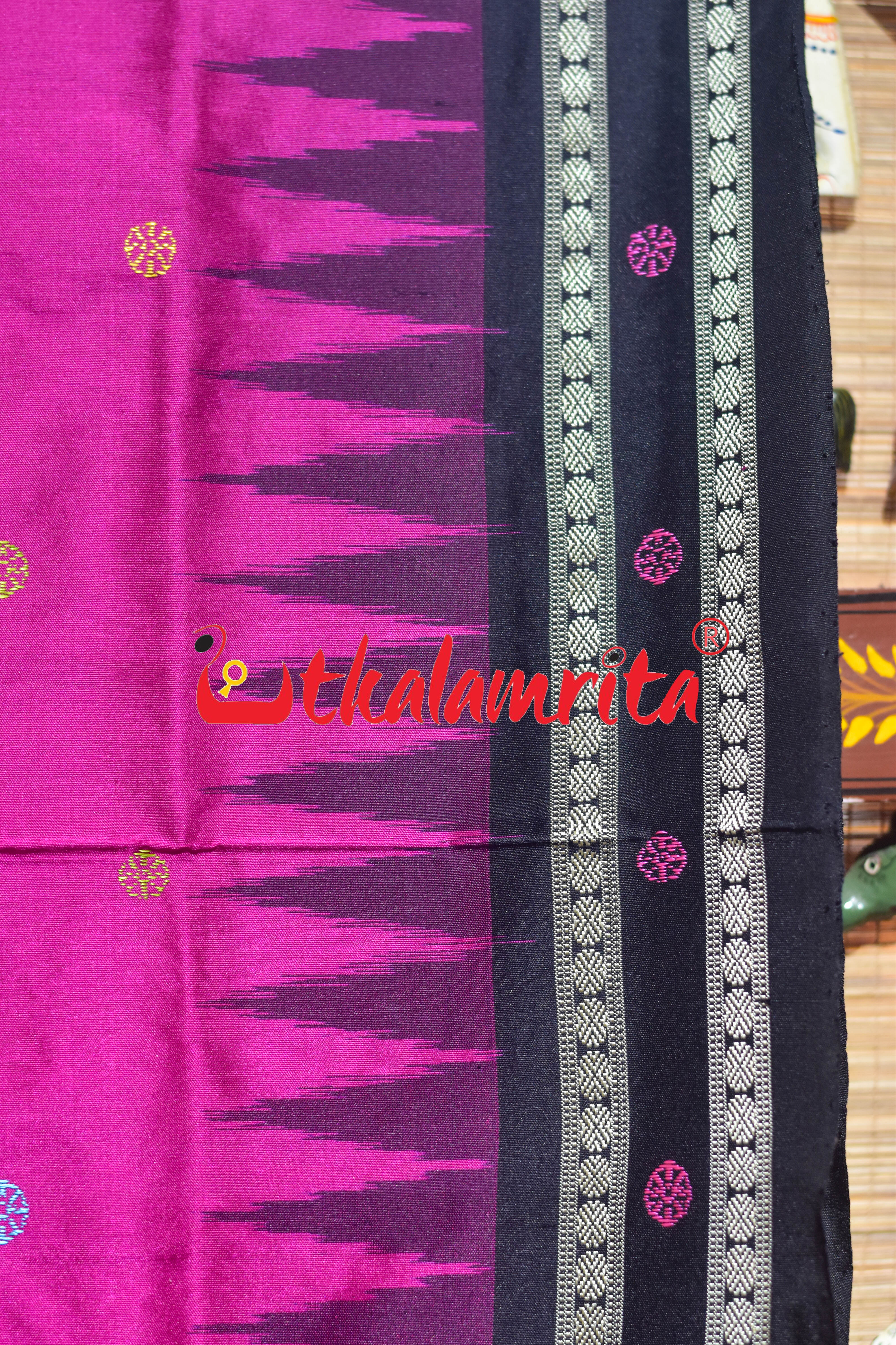 Rani Pink Black Nandighosha Bomkai Silk Saree