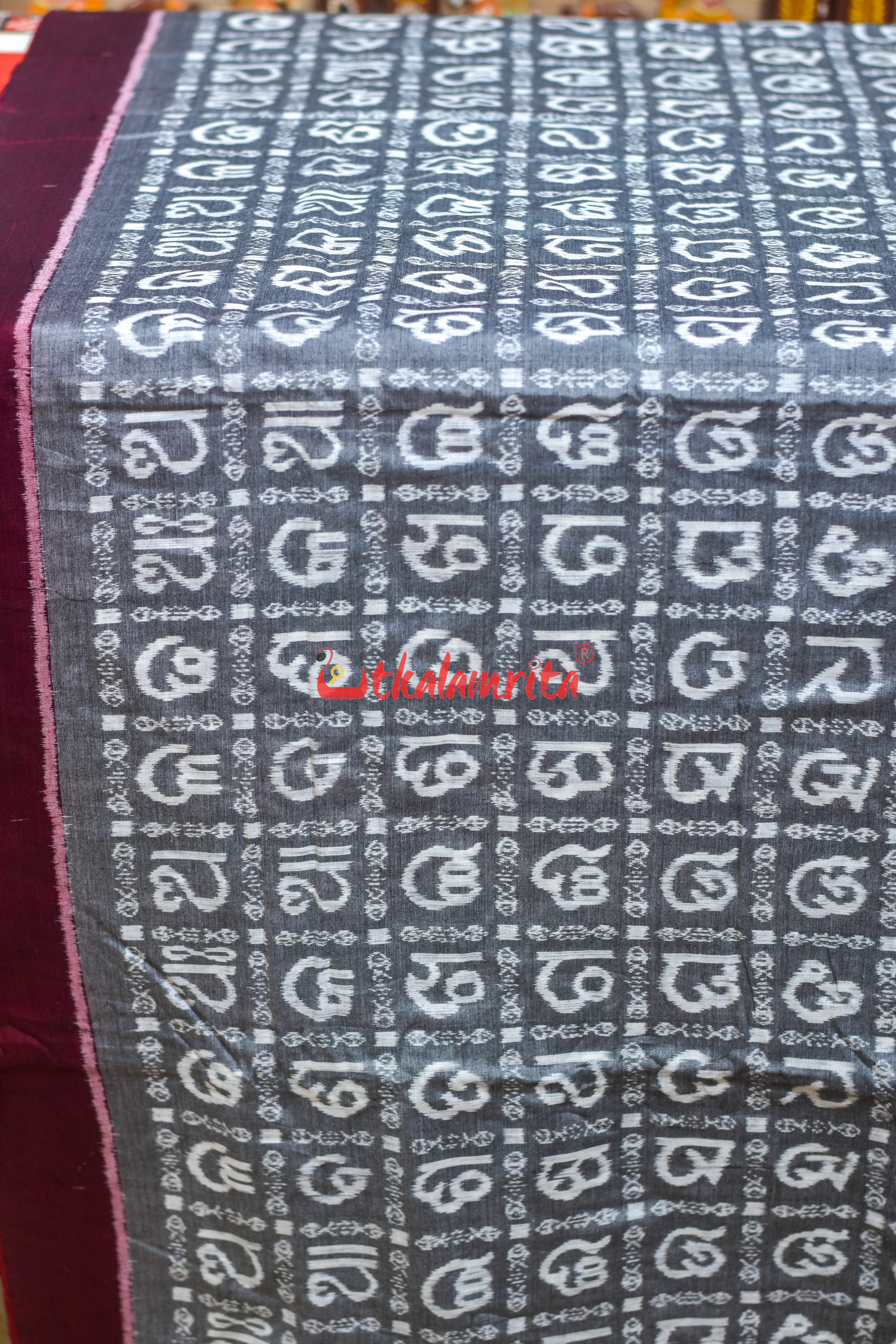 Grey Odia Alphabet Sambalpuri Cotton (Fabric)