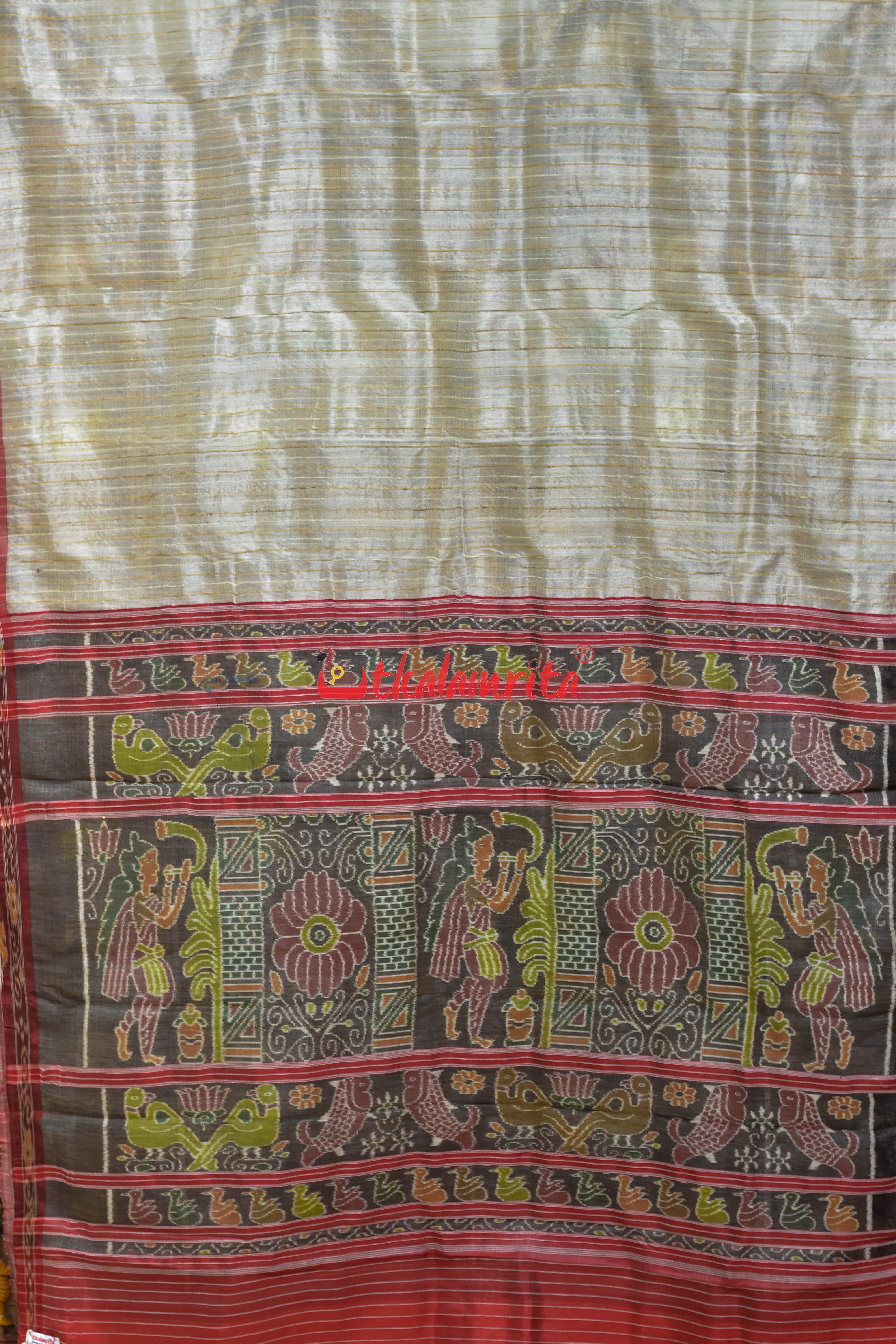 Off White Eri Mulberry Animal Anchal Khandua Silk Saree