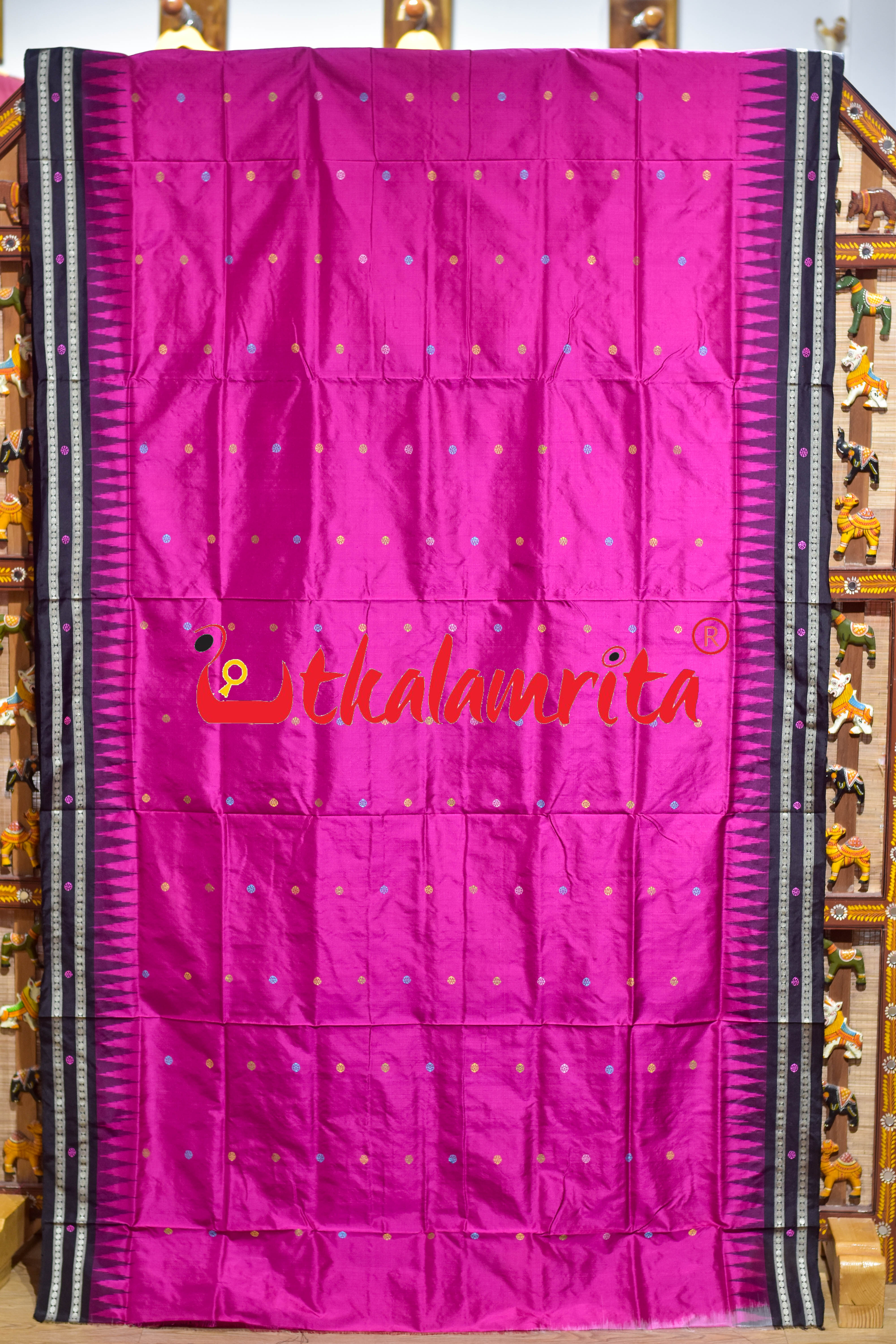 Rani Pink Black Nandighosha Bomkai Silk Saree