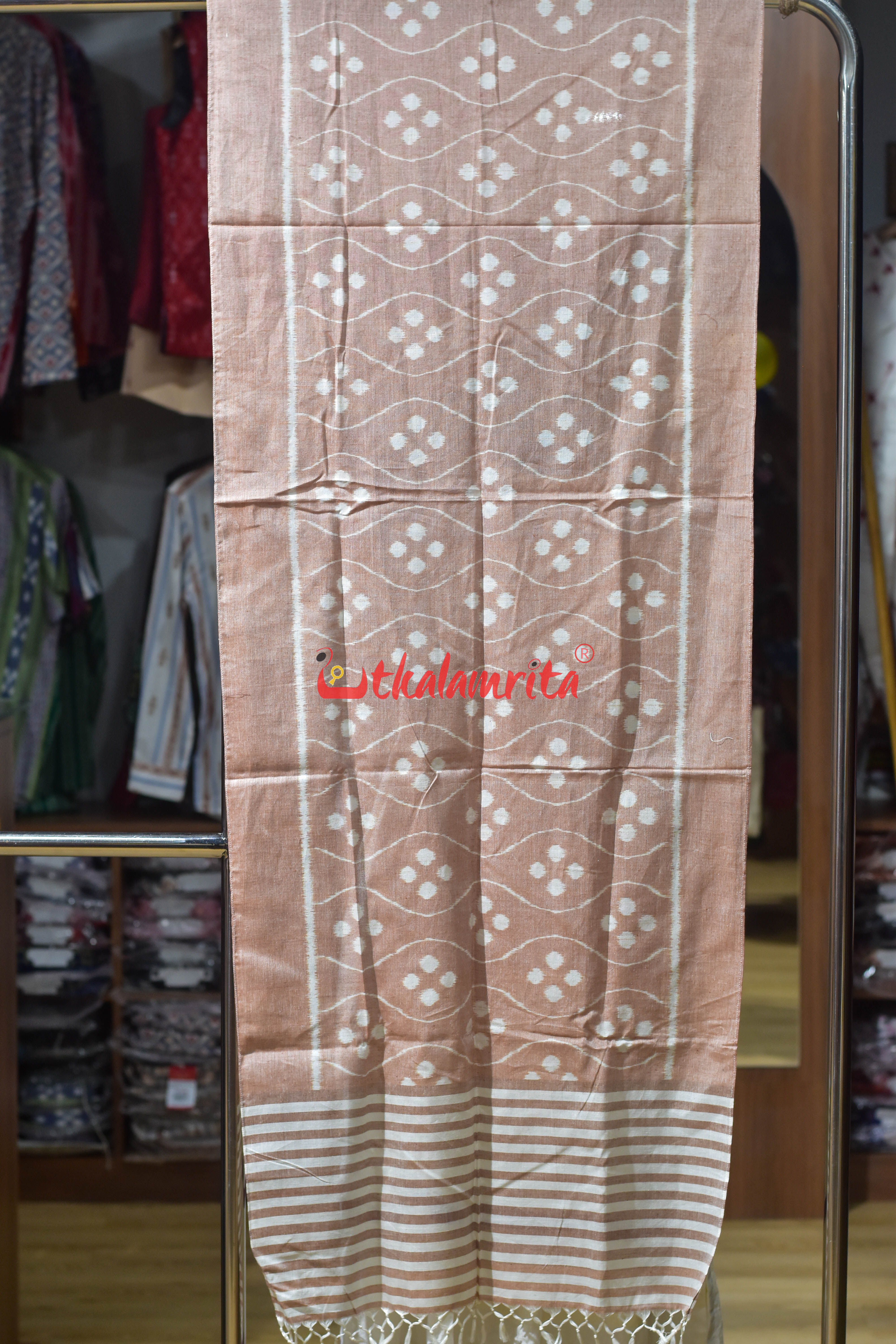 Peach Dotty Waves Khandua Cotton Stole