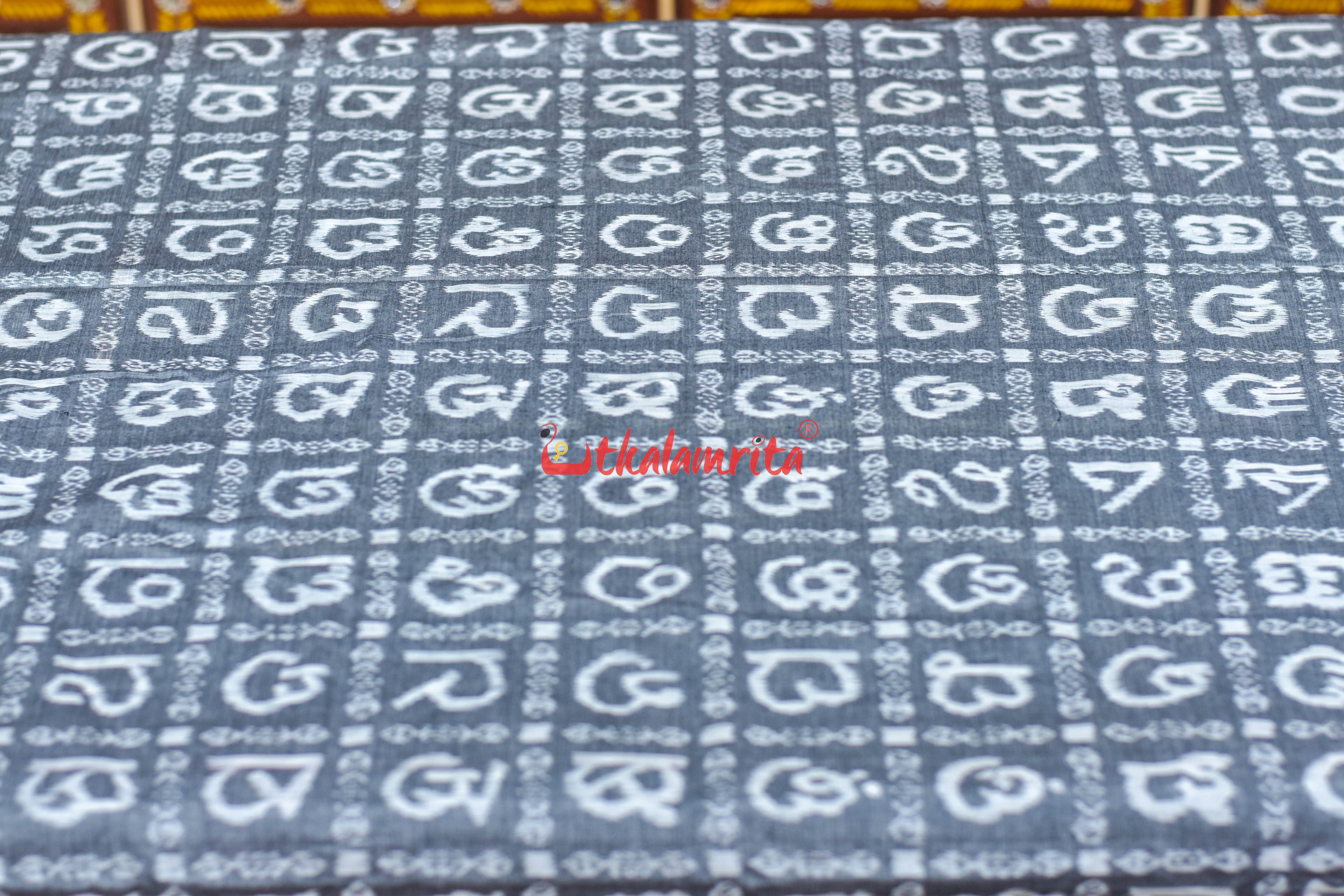 Grey Odia Alphabet Sambalpuri Cotton (Fabric)