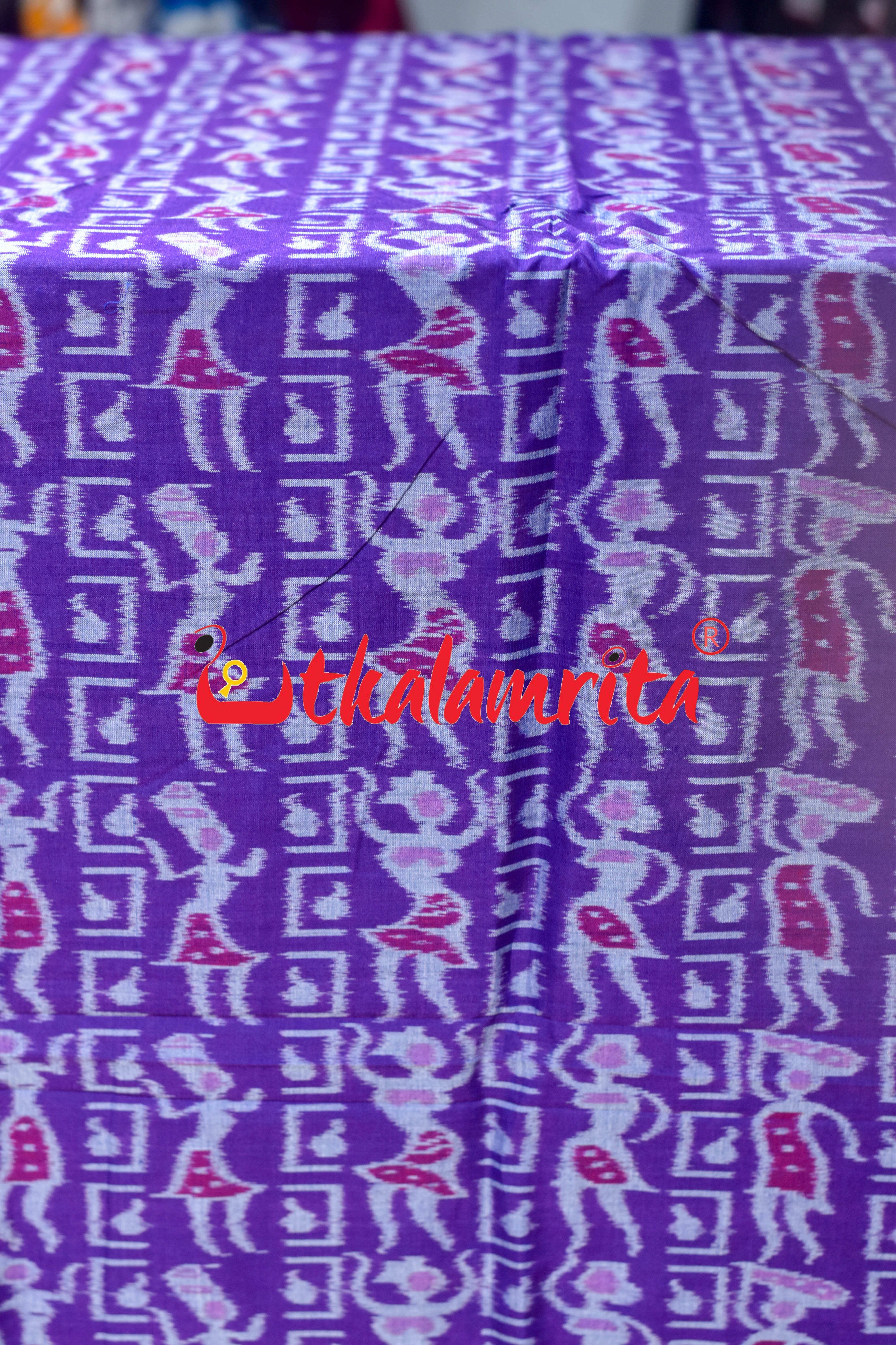 Purple Dancing Tribals Sambalpuri Cotton (Fabric)