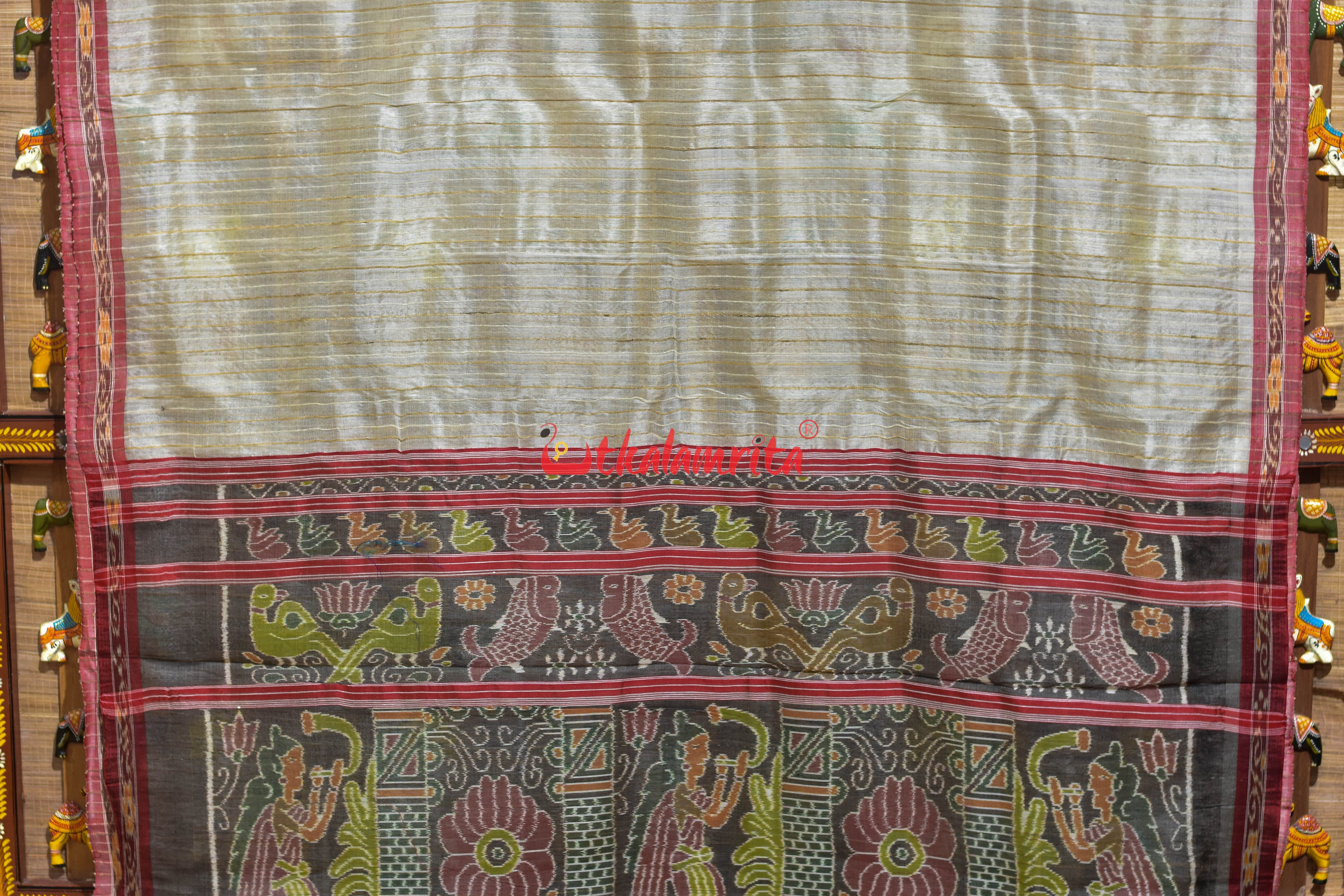 Off White Eri Mulberry Animal Anchal Khandua Silk Saree