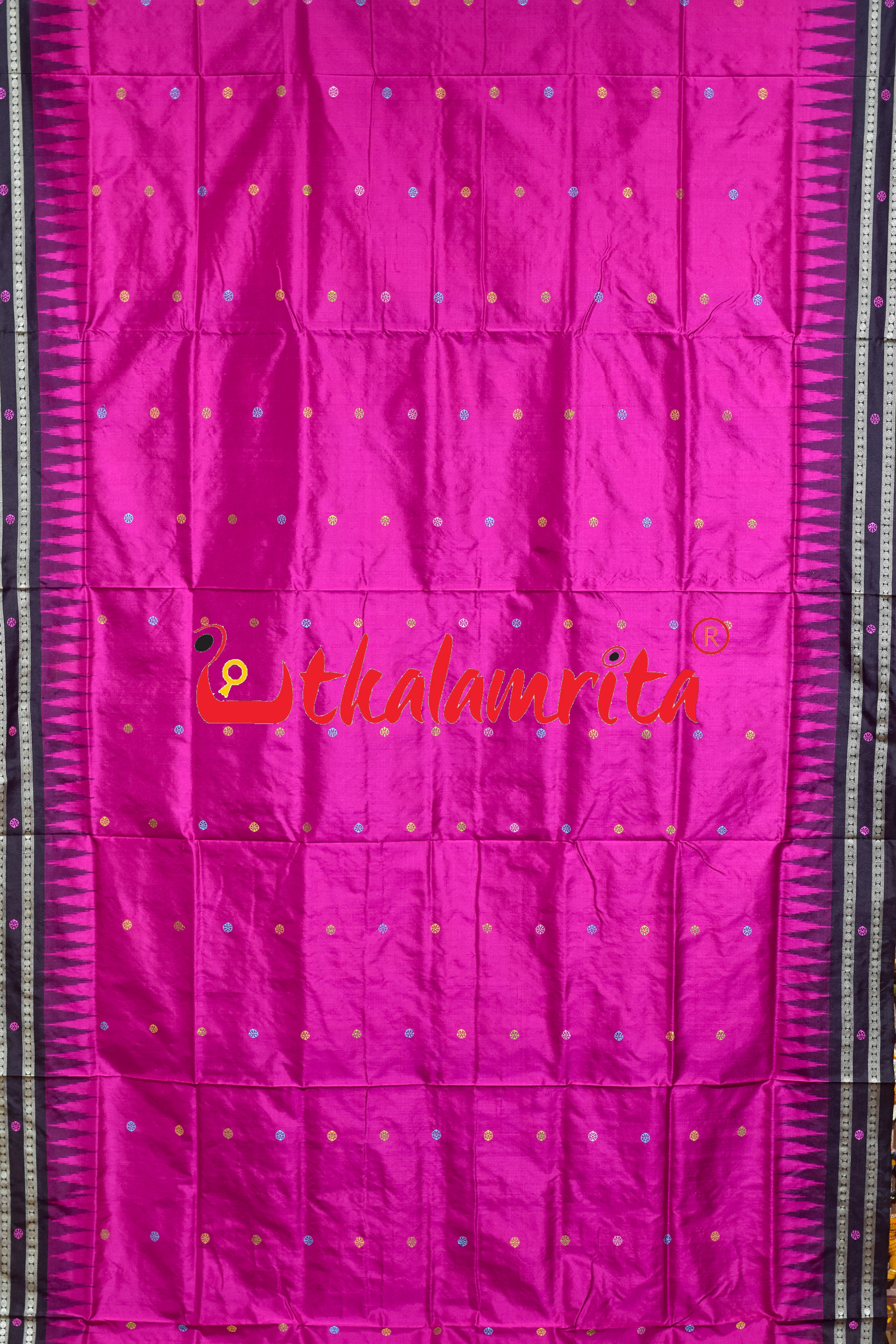 Rani Pink Black Nandighosha Bomkai Silk Saree