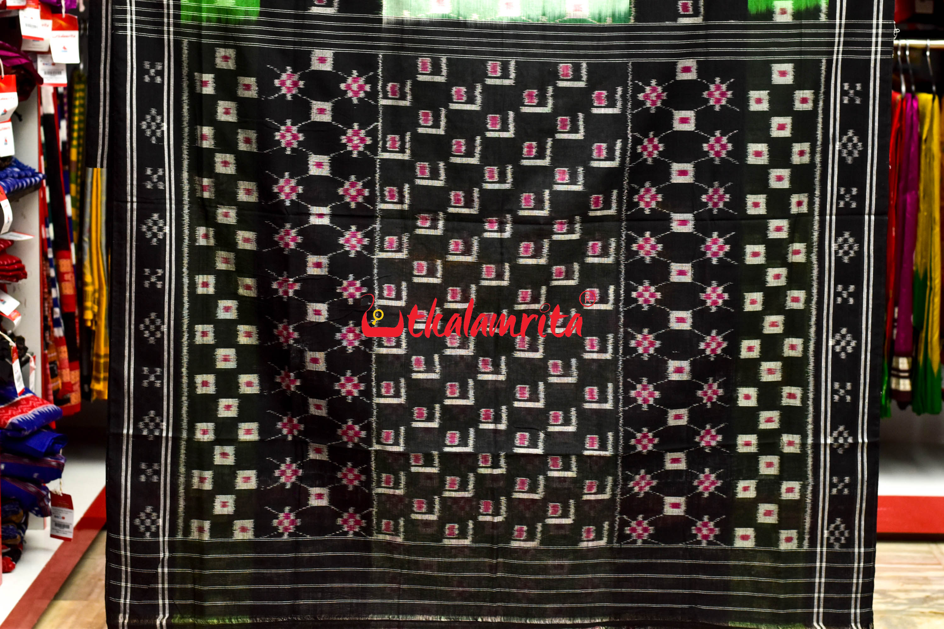 5D Green Middle Chain Khandua Cotton Saree