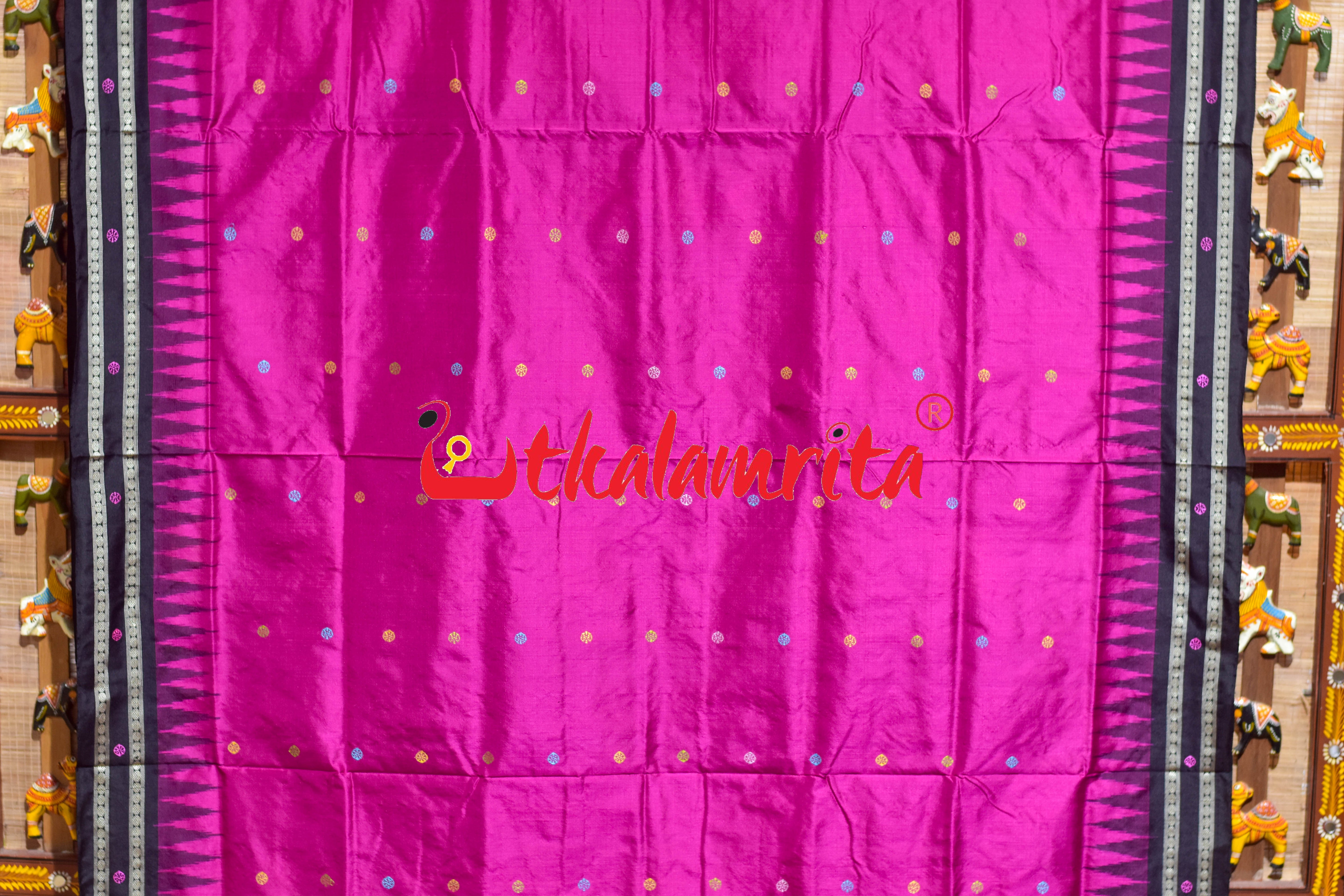 Rani Pink Black Nandighosha Bomkai Silk Saree