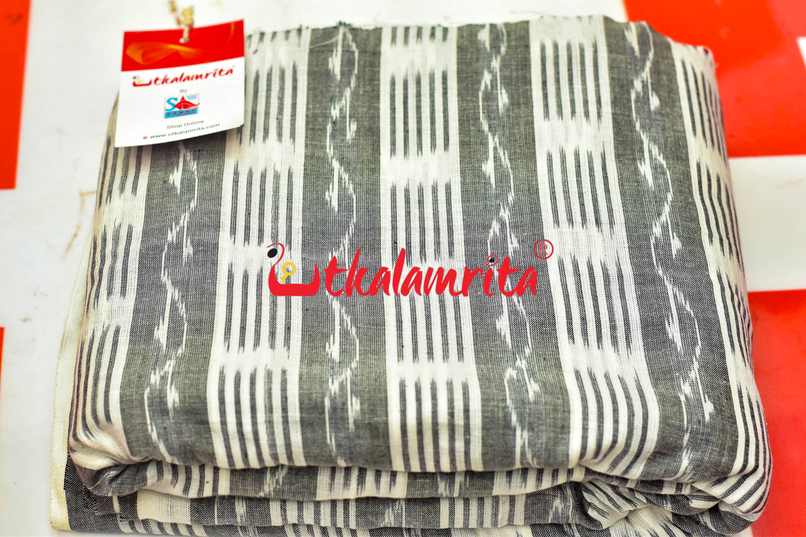 White Grey Lines and Lata (Fabric)