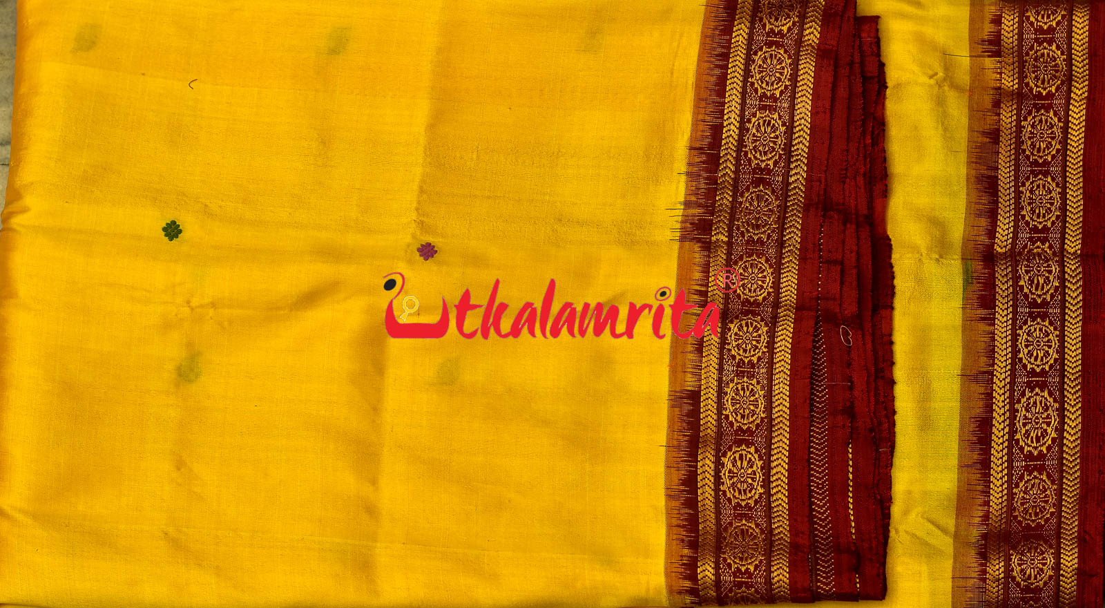 Haldi Pata With Chakra Border Khandua Silk Saree