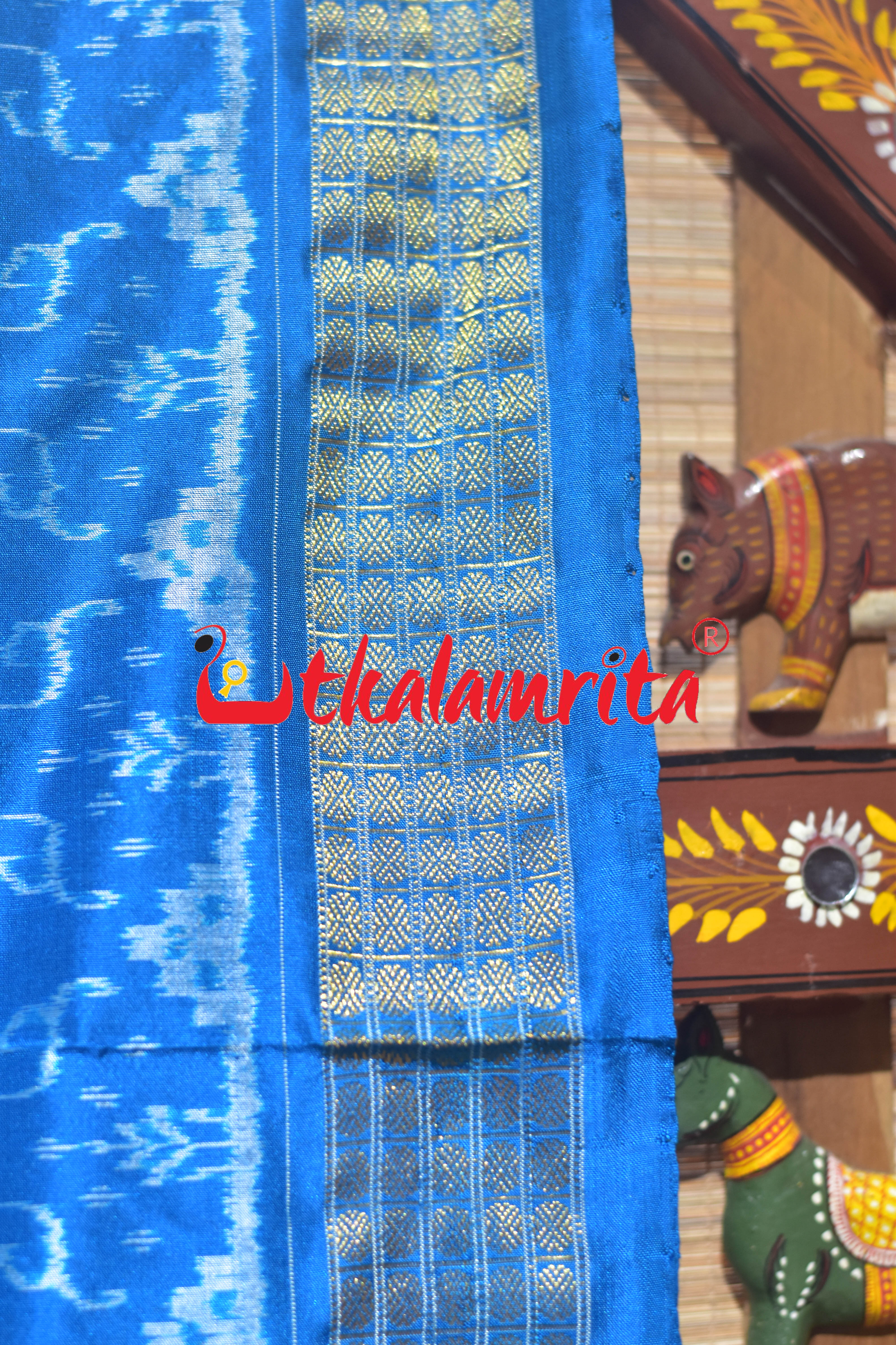 Red Blue S Tribal Half Tissue Sambalpuri Silk Saree