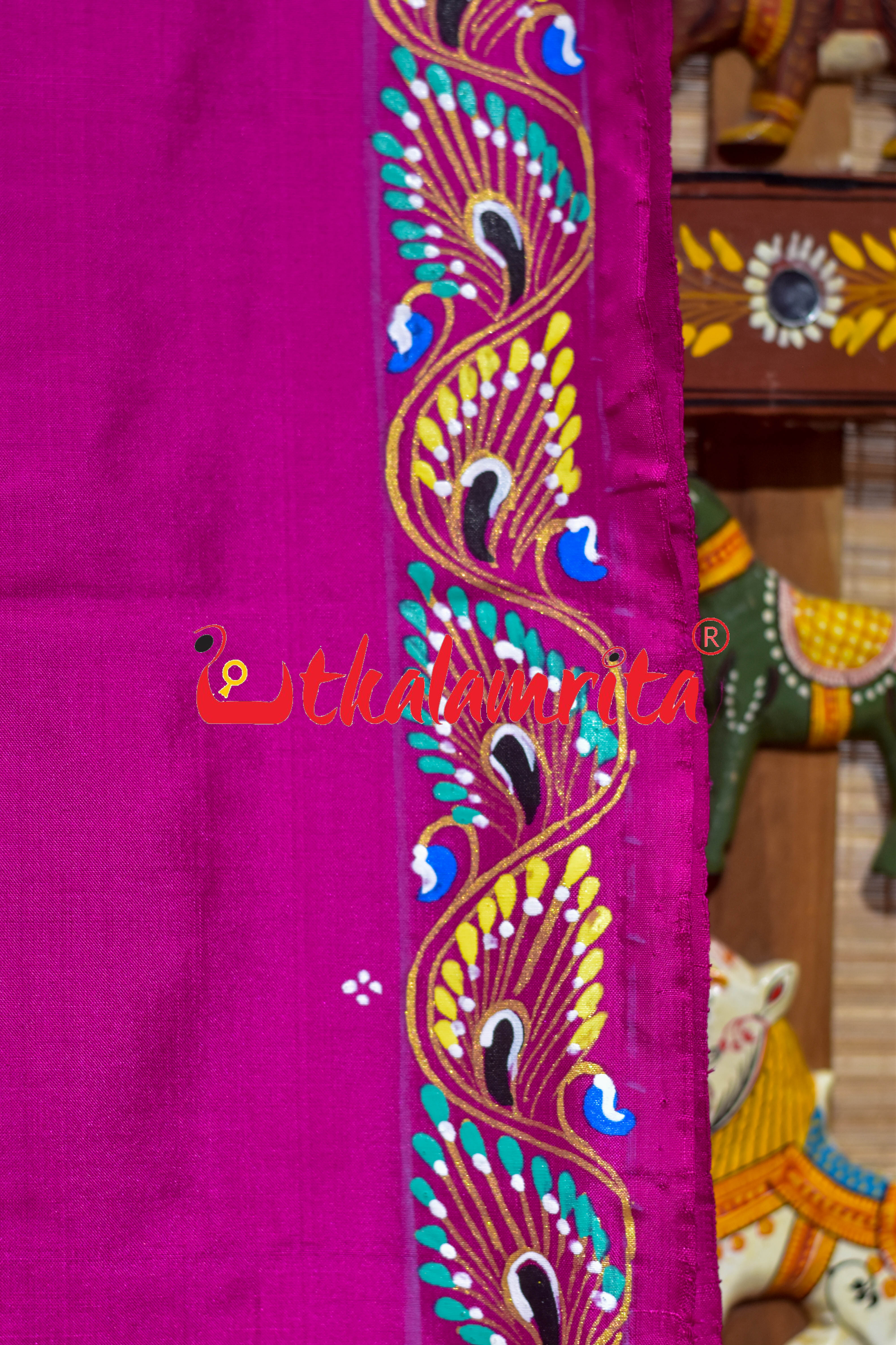 Pink Holi Theme Pattachitra Silk Saree