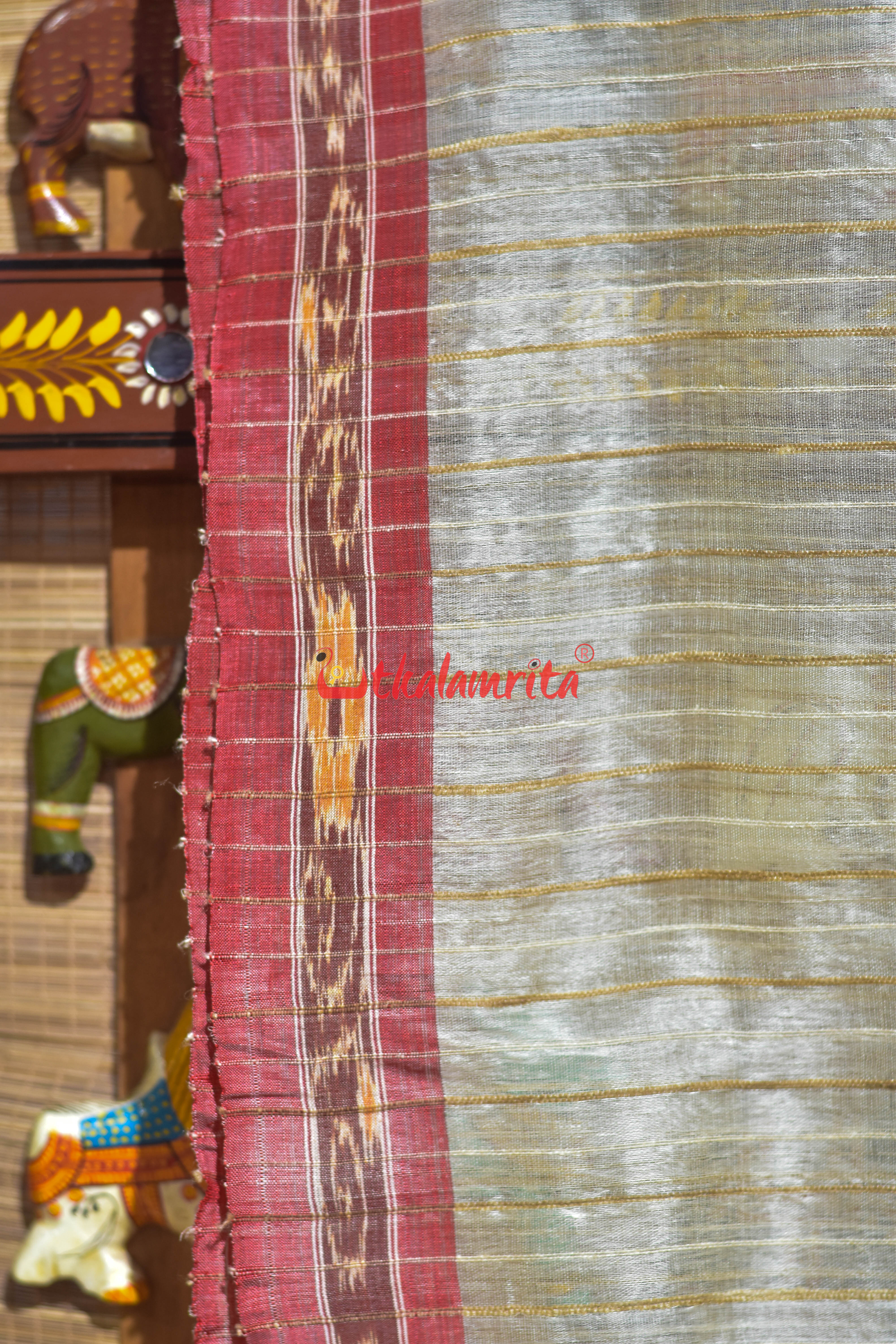 Off White Eri Mulberry Animal Anchal Khandua Silk Saree