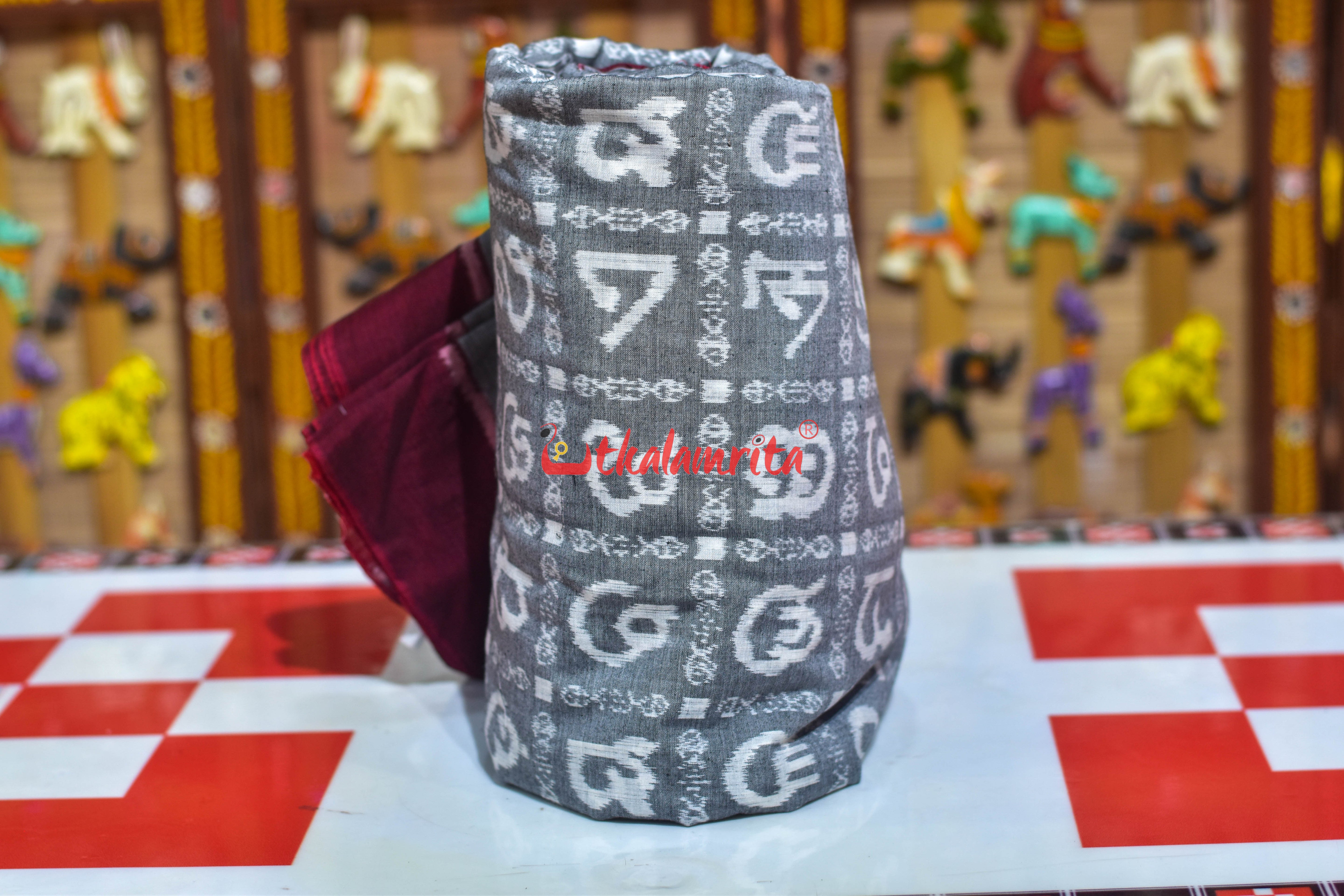 Grey Odia Alphabet Sambalpuri Cotton (Fabric)