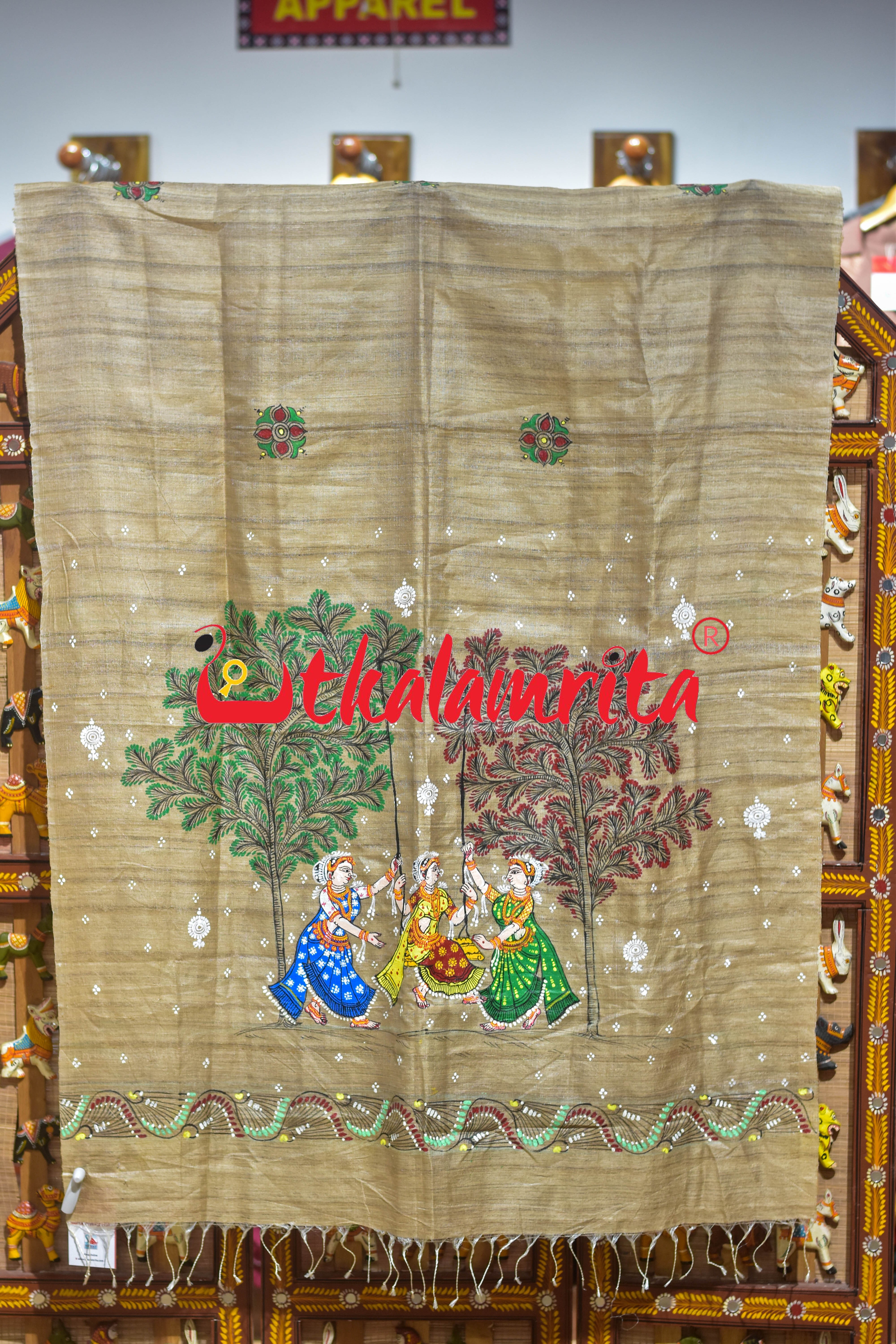Raja Theme Plain Pattachitra Tussar (Dupatta)
