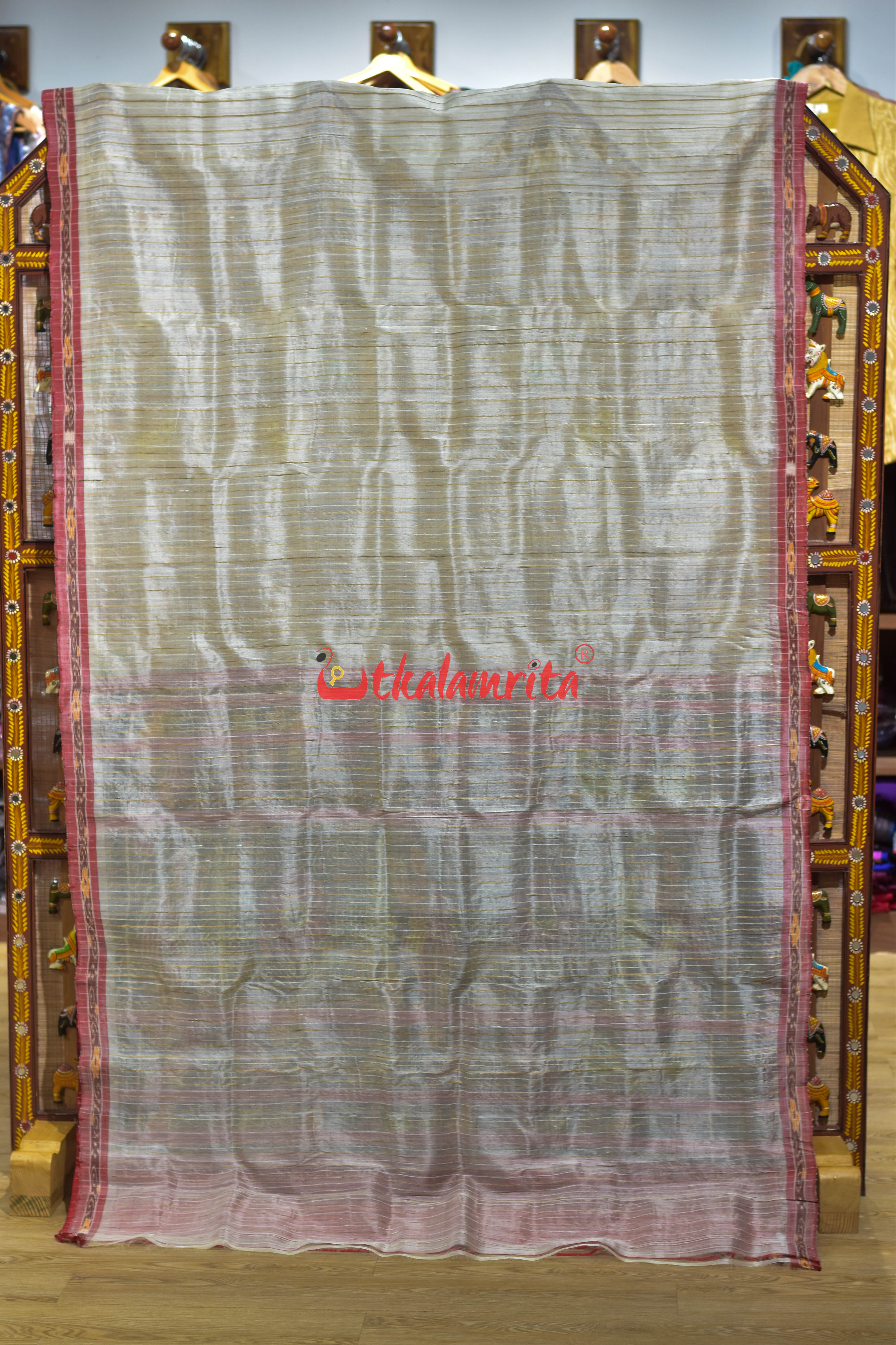 Off White Eri Mulberry Animal Anchal Khandua Silk Saree