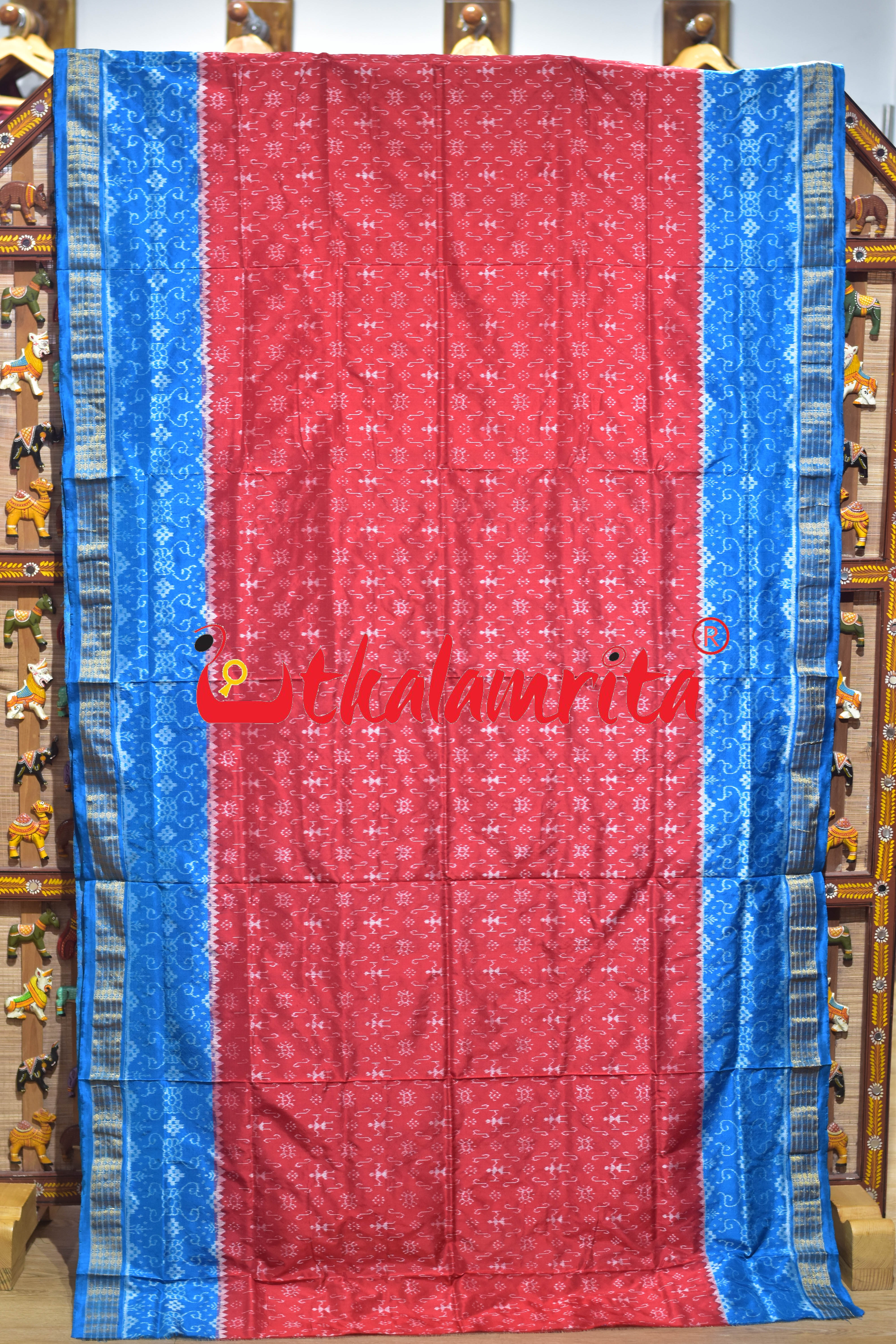 Red Blue S Tribal Half Tissue Sambalpuri Silk Saree