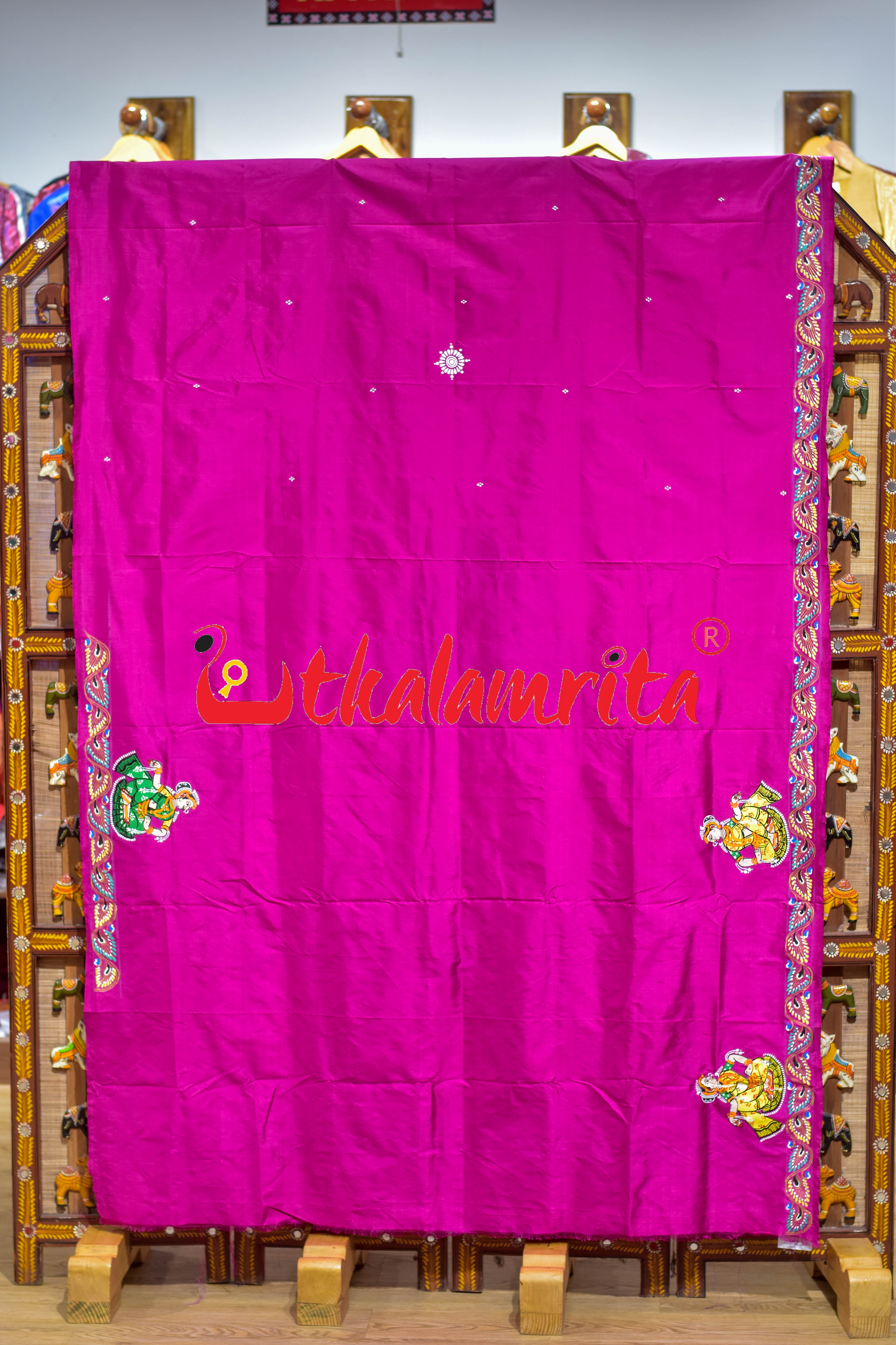 Pink Holi Theme Pattachitra Silk Saree
