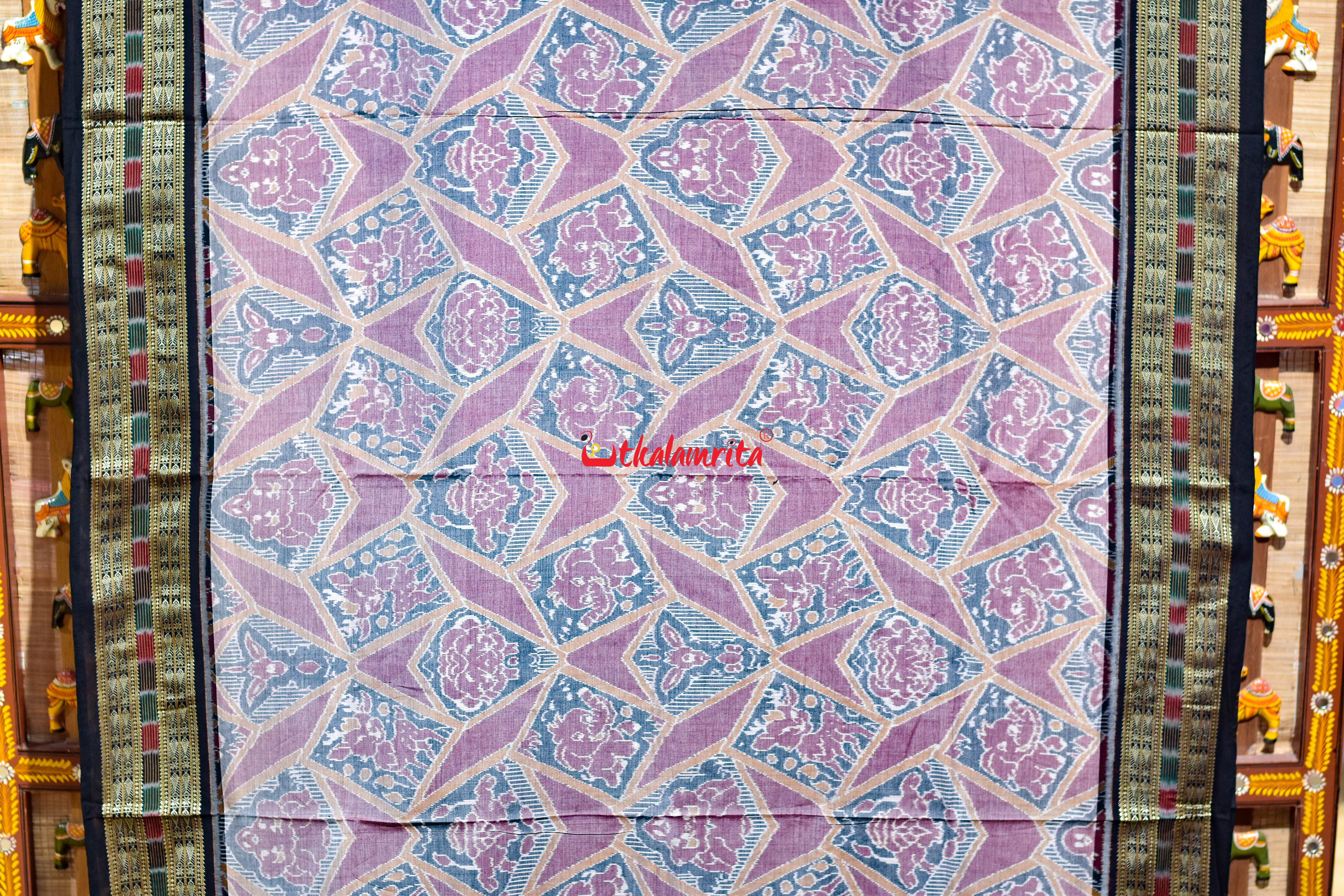 Pink Black baby Elephant Sambalpuri Cotton Saree