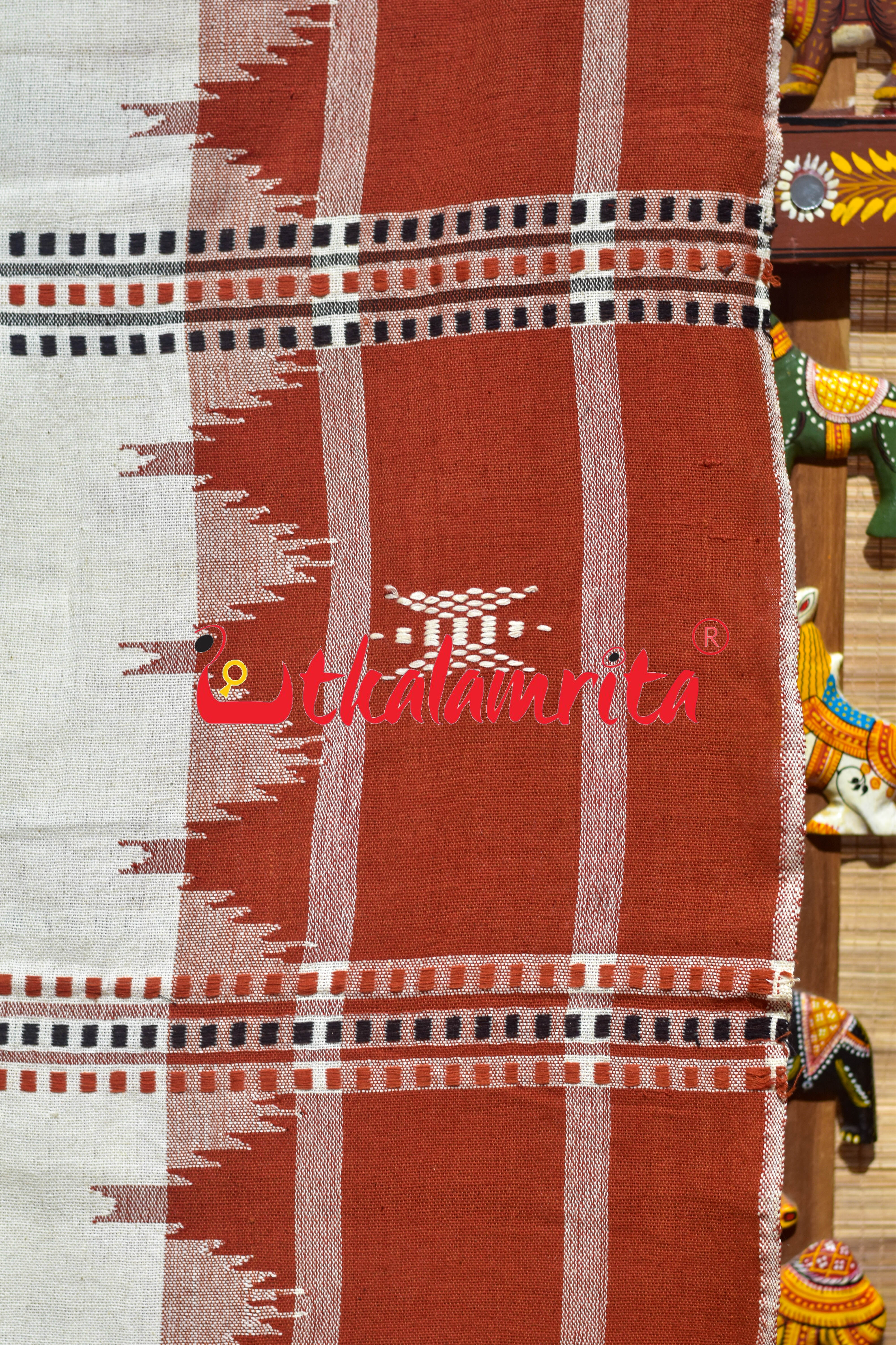 Off White Black Temple Design Kotpad Cotton Saree