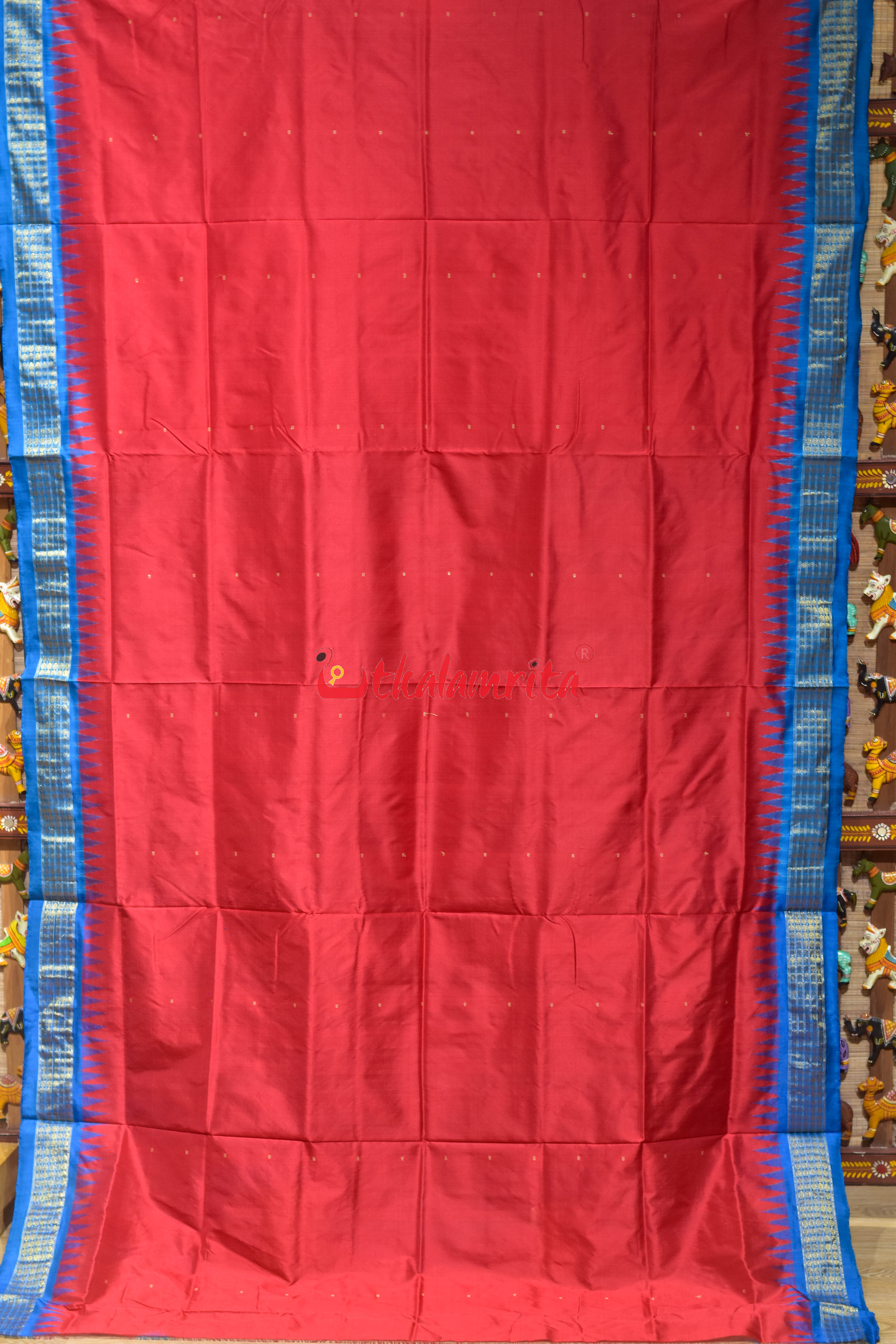 Red Blue Half Tissue Sambalpuri Silk Saree