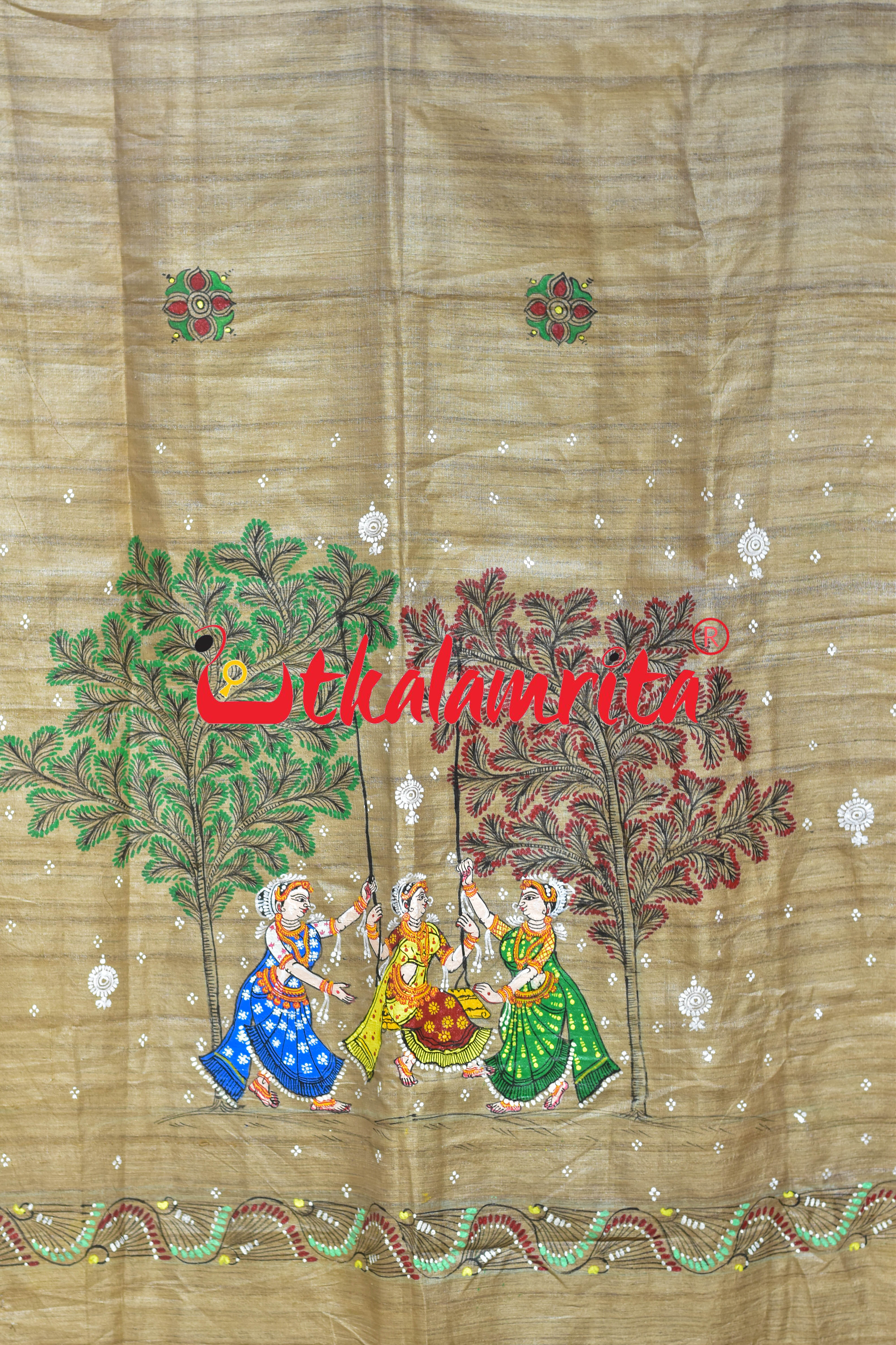 Raja Theme Plain Pattachitra Tussar (Dupatta)