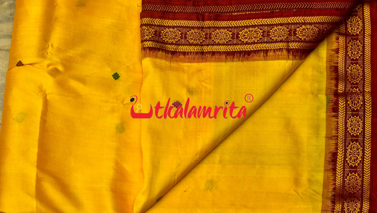 Haldi Pata With Chakra Border Khandua Silk Saree