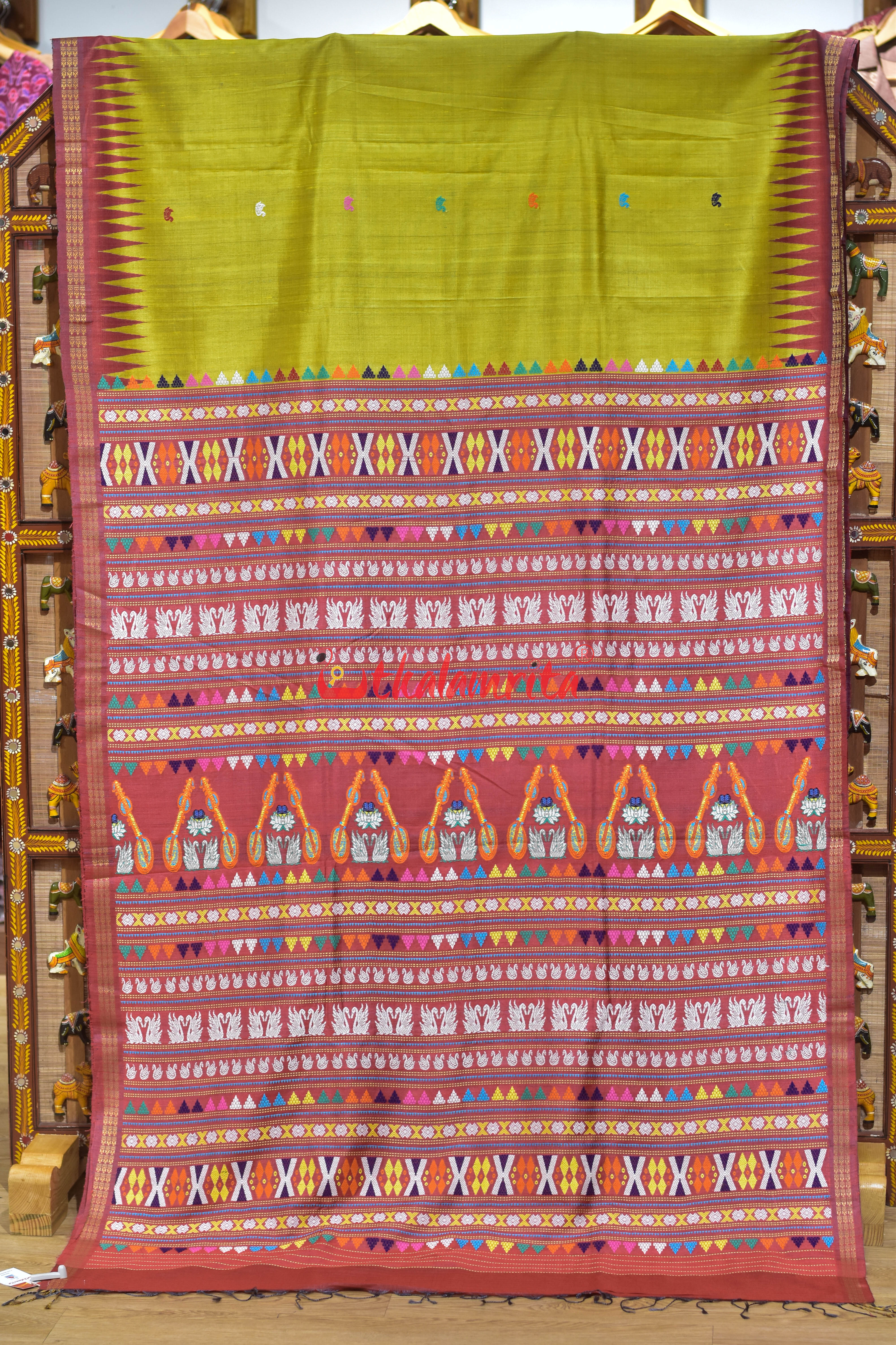 Gold Yellow Saraswati Bina Gopalpur Tussar Silk Saree