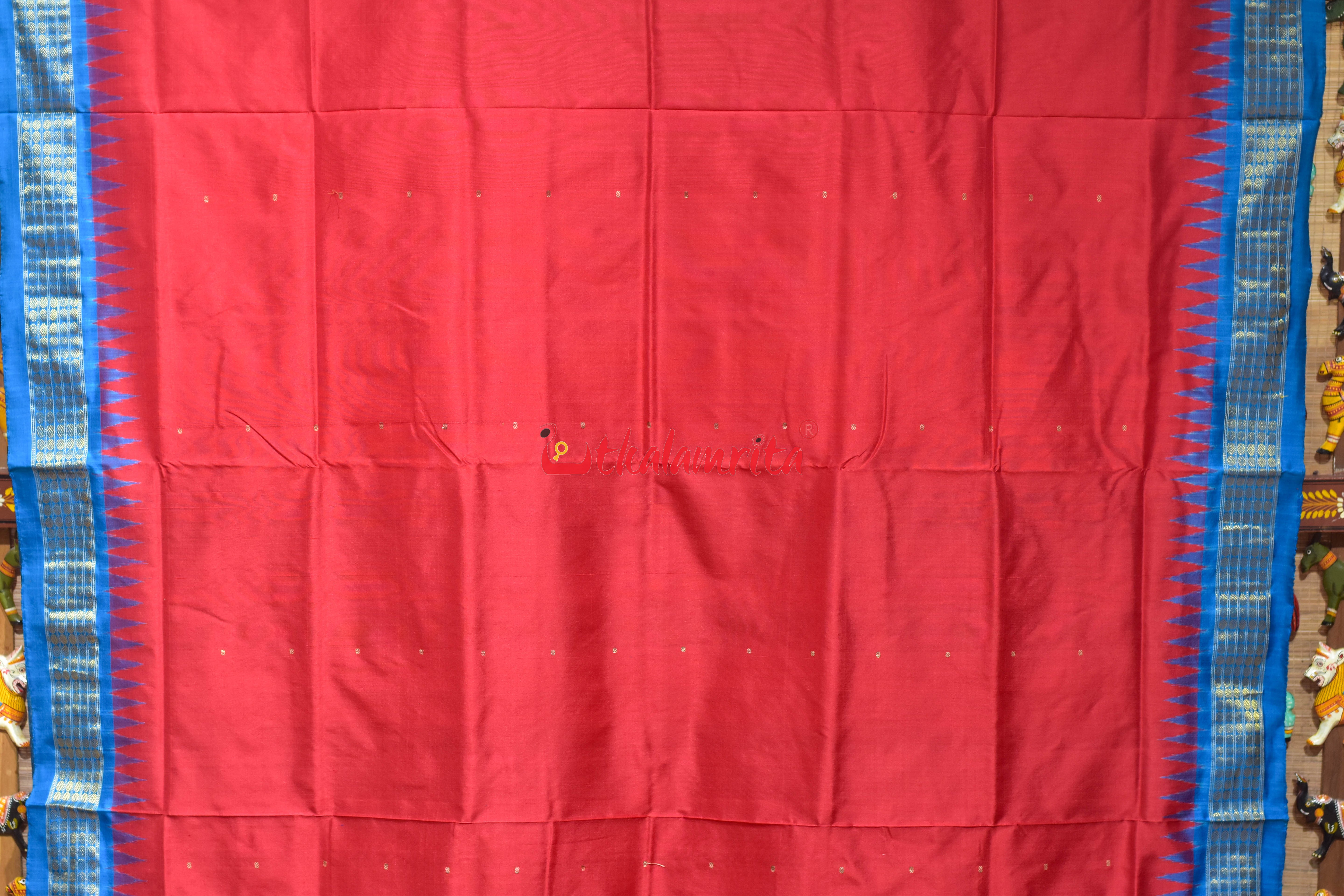 Red Blue Half Tissue Sambalpuri Silk Saree