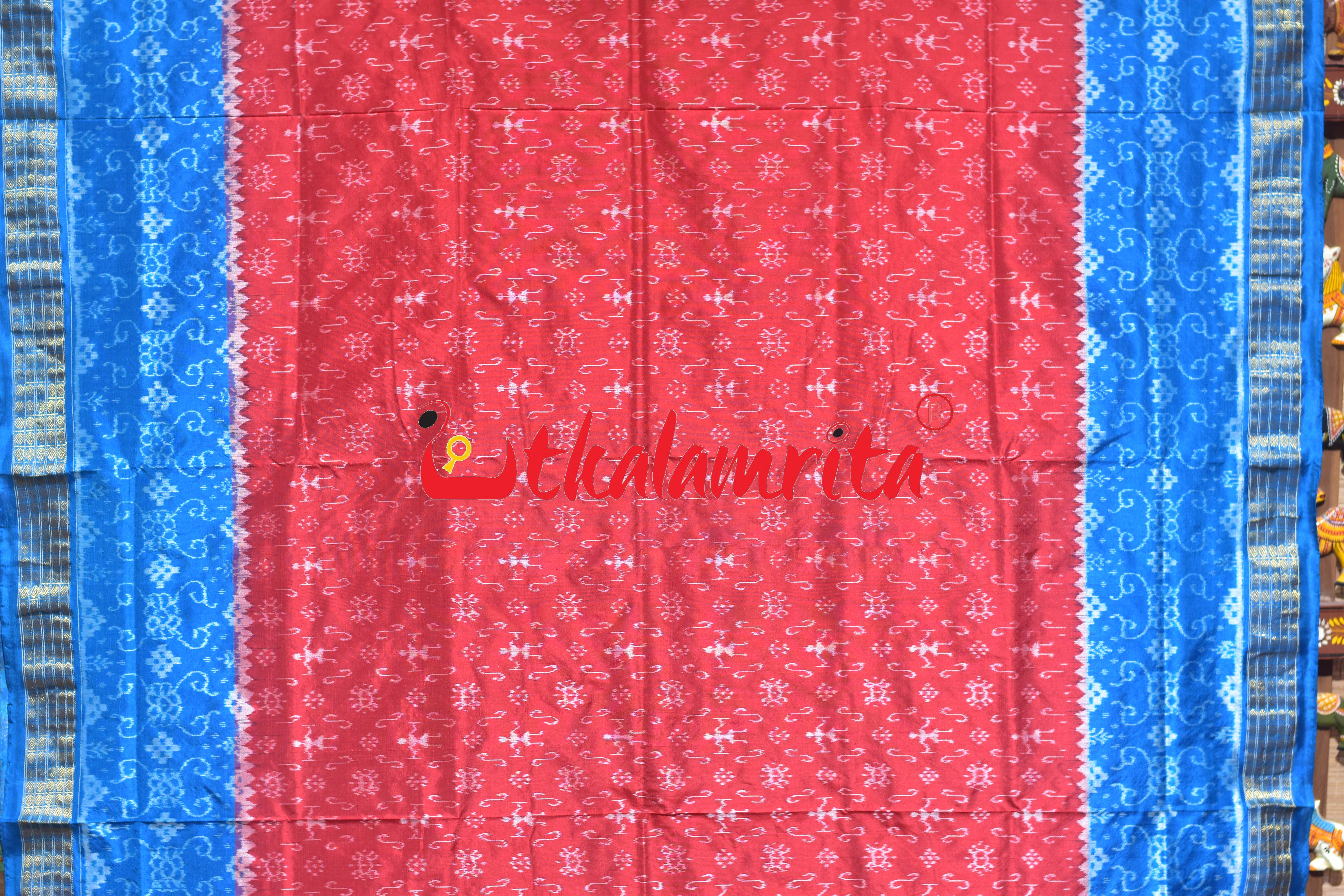 Red Blue S Tribal Half Tissue Sambalpuri Silk Saree