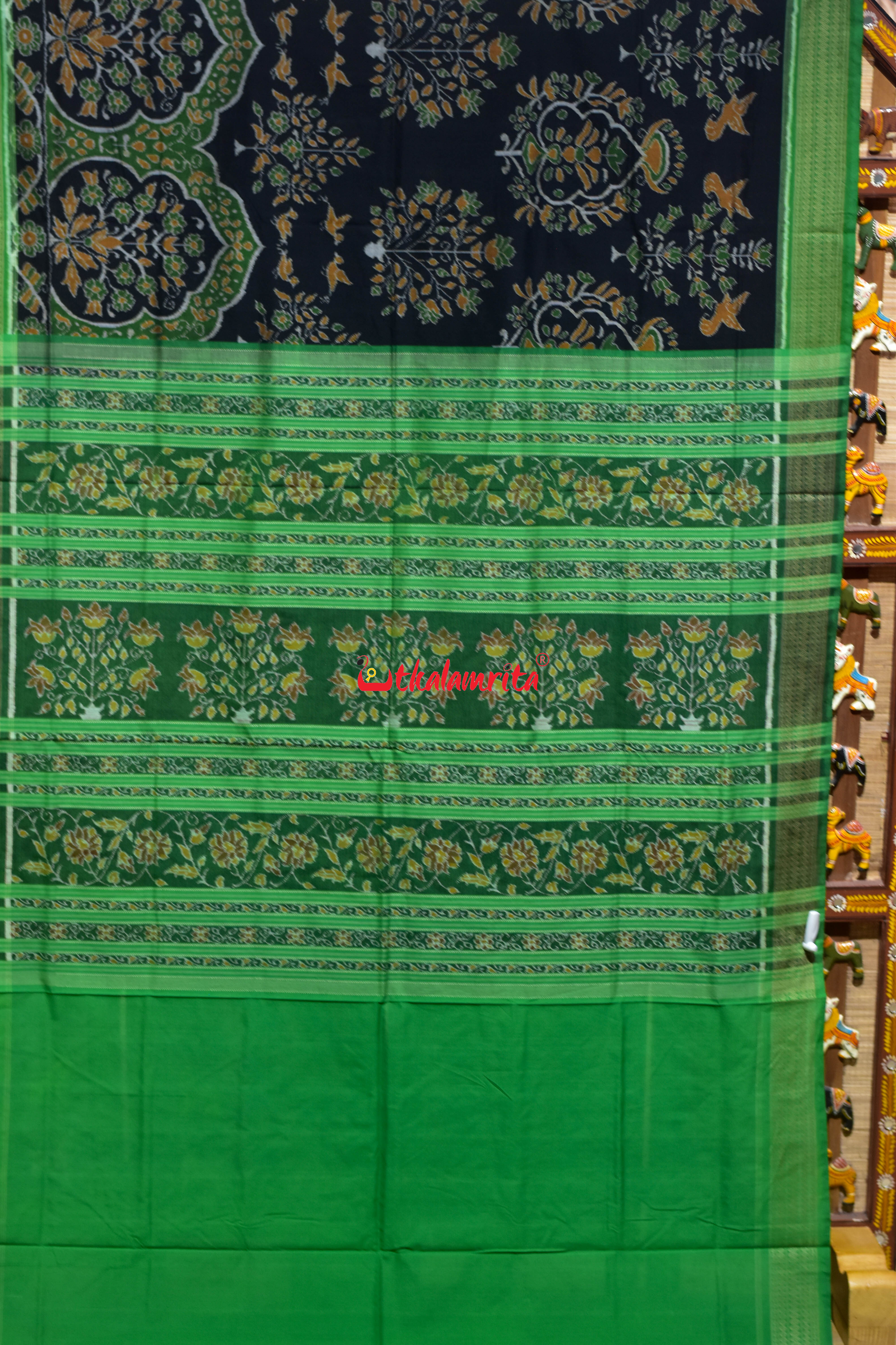 Black Green Chadhei Bana Sambalpuri Cotton Saree