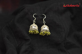 Silver Flower with Green Beads Jhumka (Danglers)