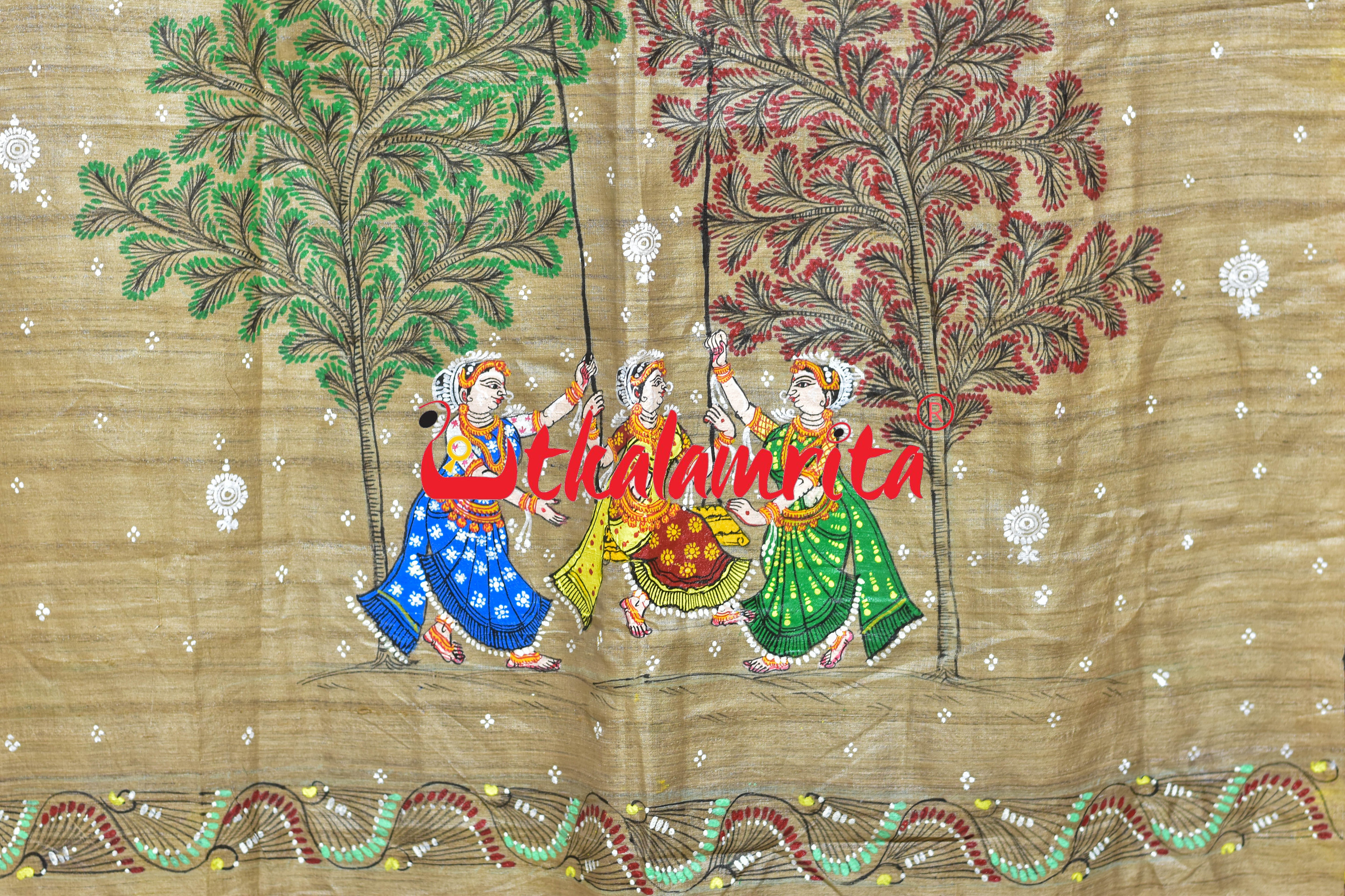 Raja Theme Plain Pattachitra Tussar (Dupatta)