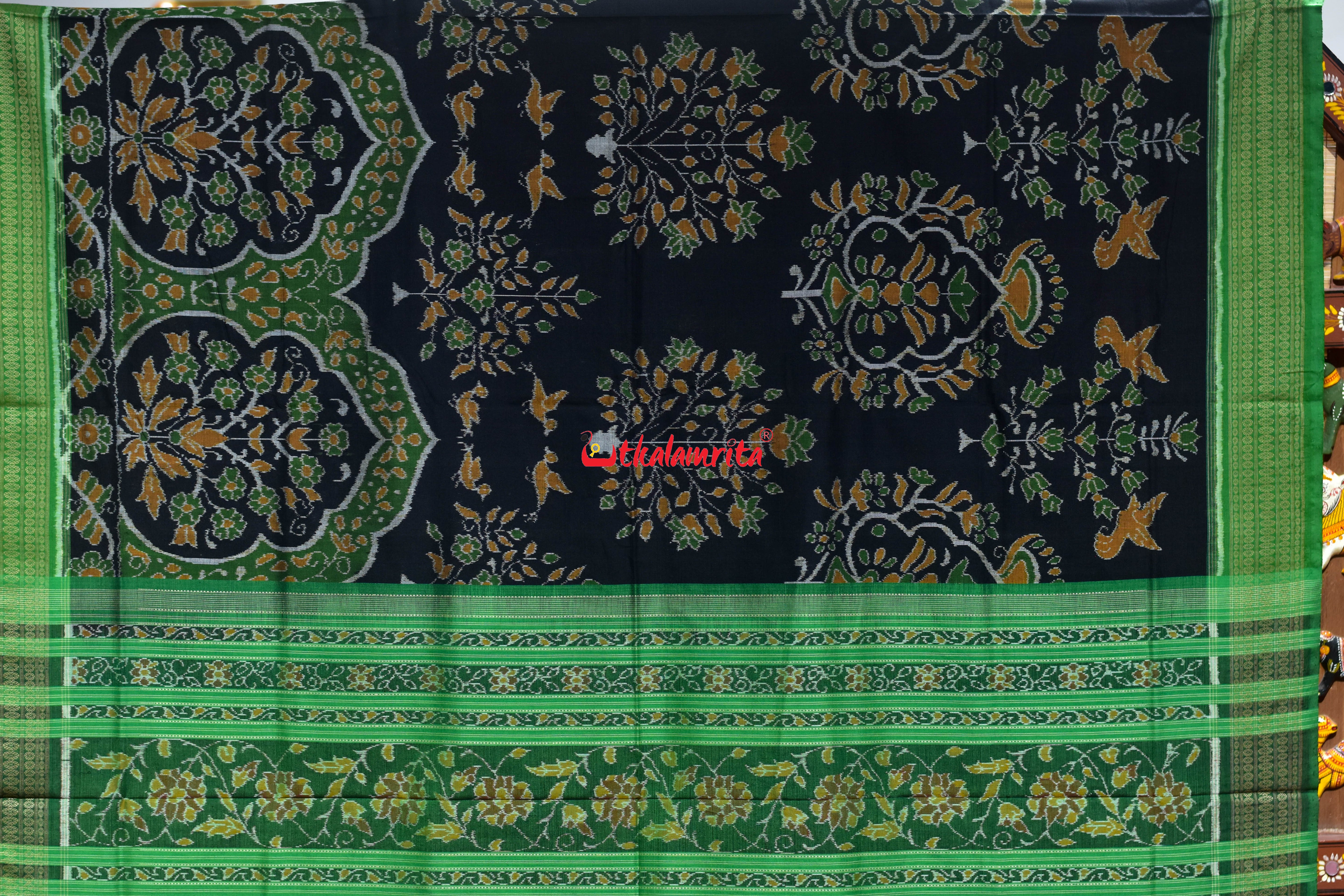 Black Green Chadhei Bana Sambalpuri Cotton Saree