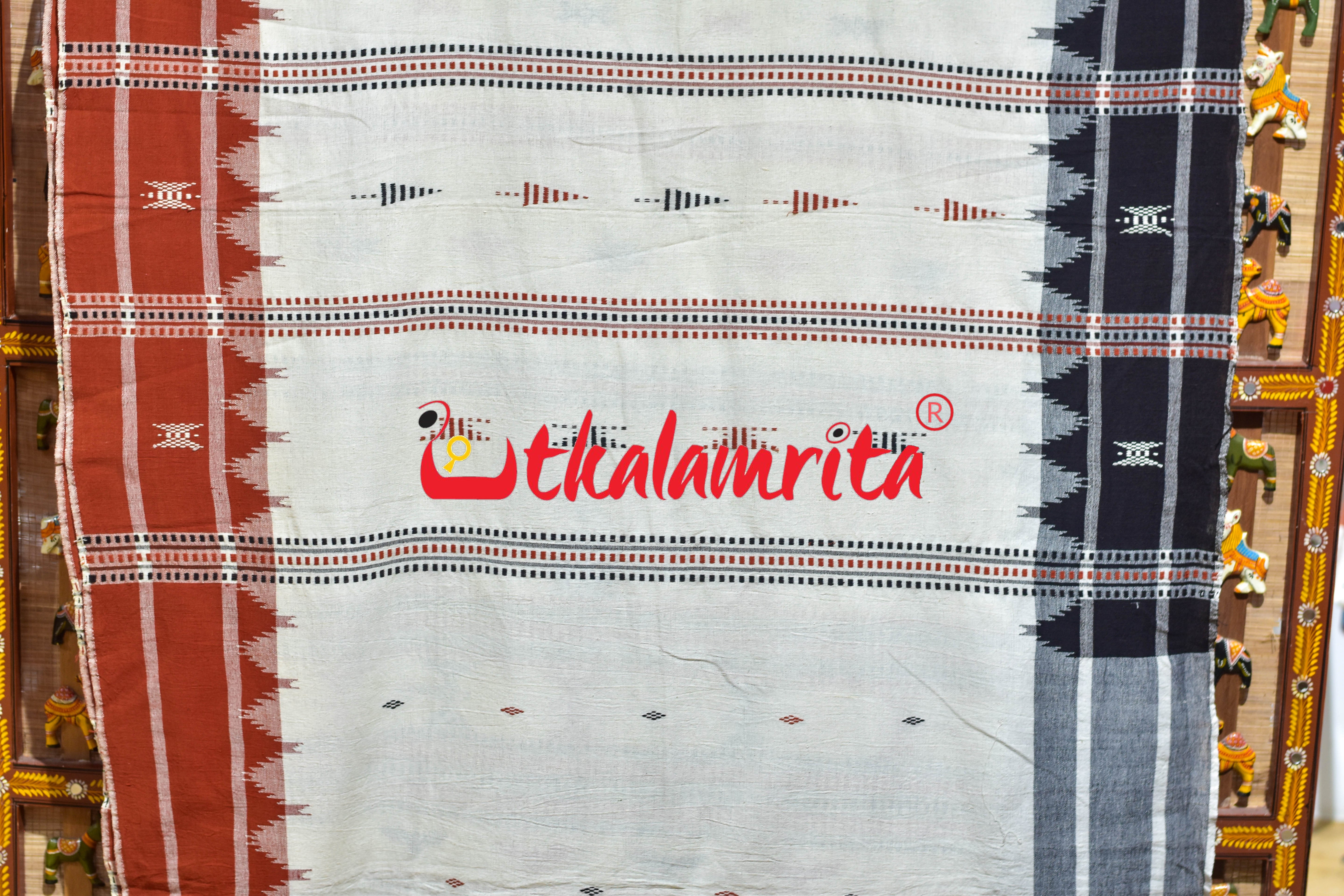 Off White Black Temple Design Kotpad Cotton Saree