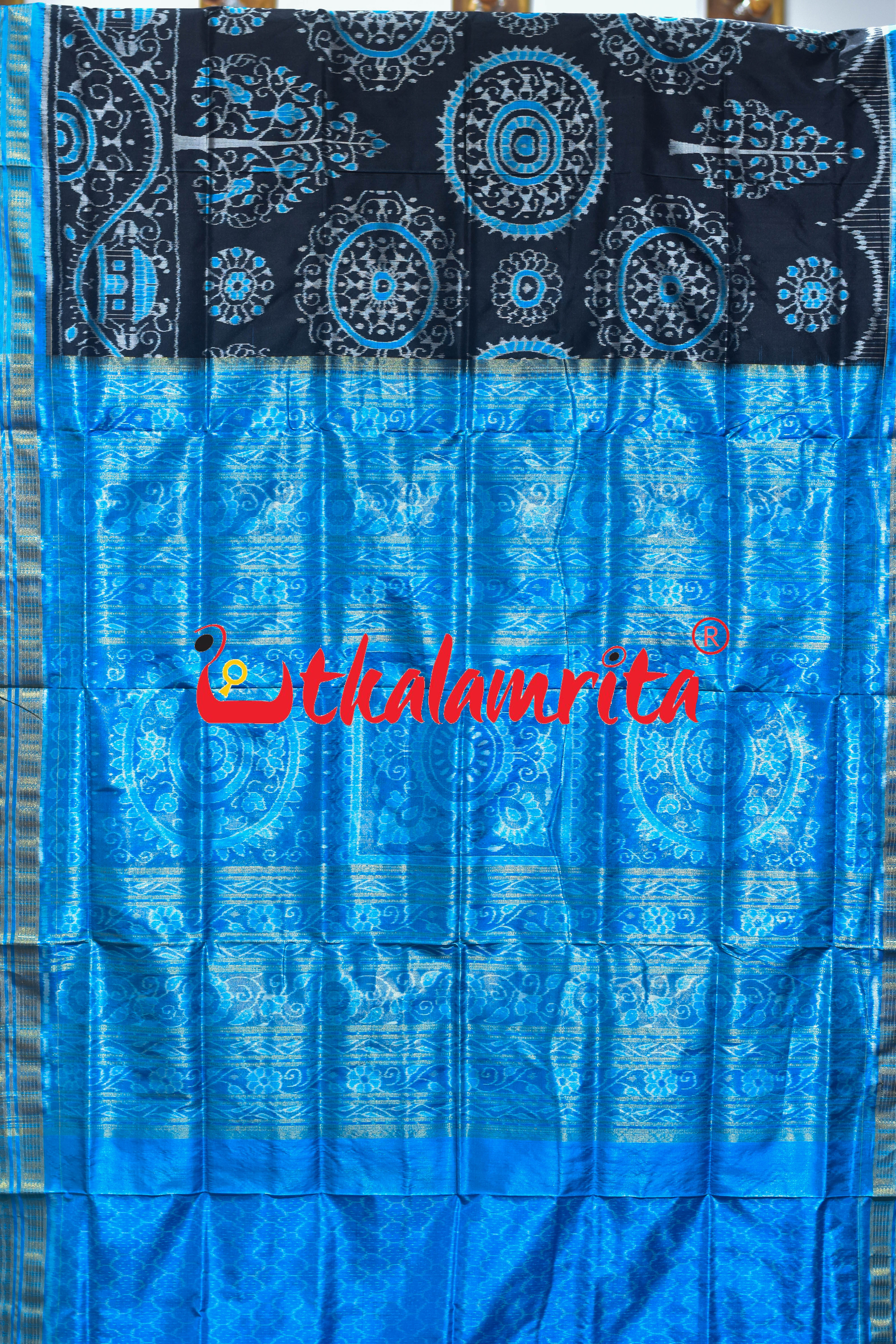 Black Blue Round Tribal Half Tissue Sambalpuri Silk Saree