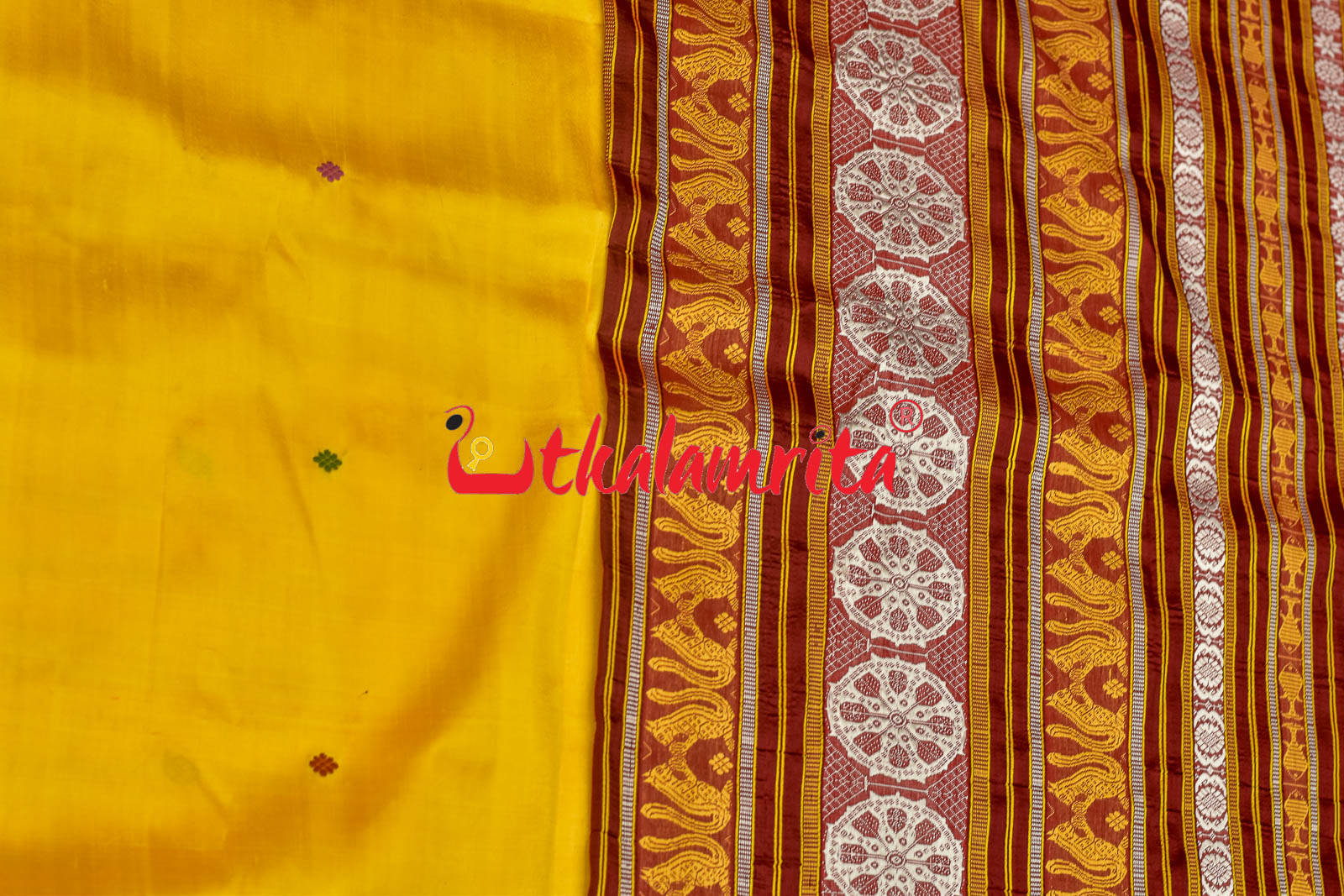 Haldi Pata With Chakra Border Khandua Silk Saree